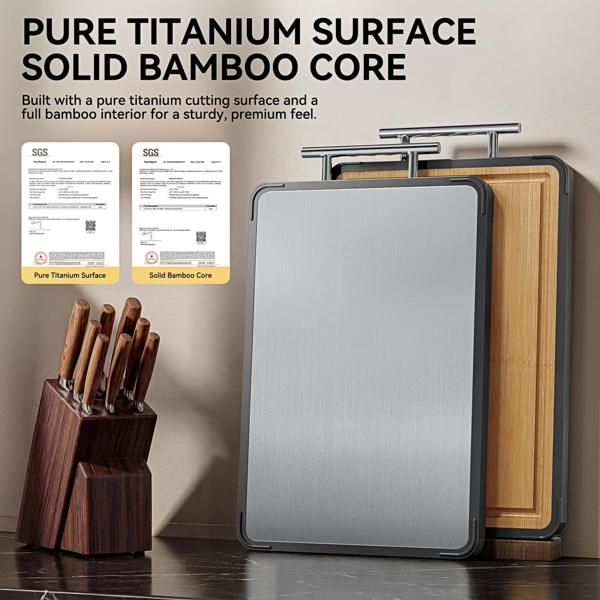 Mothers Day Gifts, Titanium Cutting Board for Kitchen, Double Sided Reversible Chopping Board, Titanium & Bamboo Wood Cutting Board for Meat, Vegetables and Fruit, Easy to Clean (16×11) 🍁 All In One Marketplace Canada