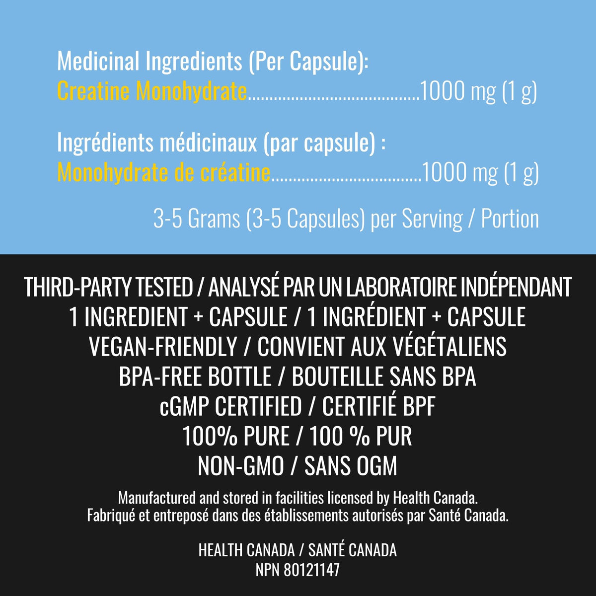 Creatine Capsules - 100% Creatine Monohydrate 1000 mg x 150 Pills (3-5 g Serving) - Made in Canada - Premium Strength and Muscle Growth Supplement by Nutritionn 🍁 All In One Marketplace Canada