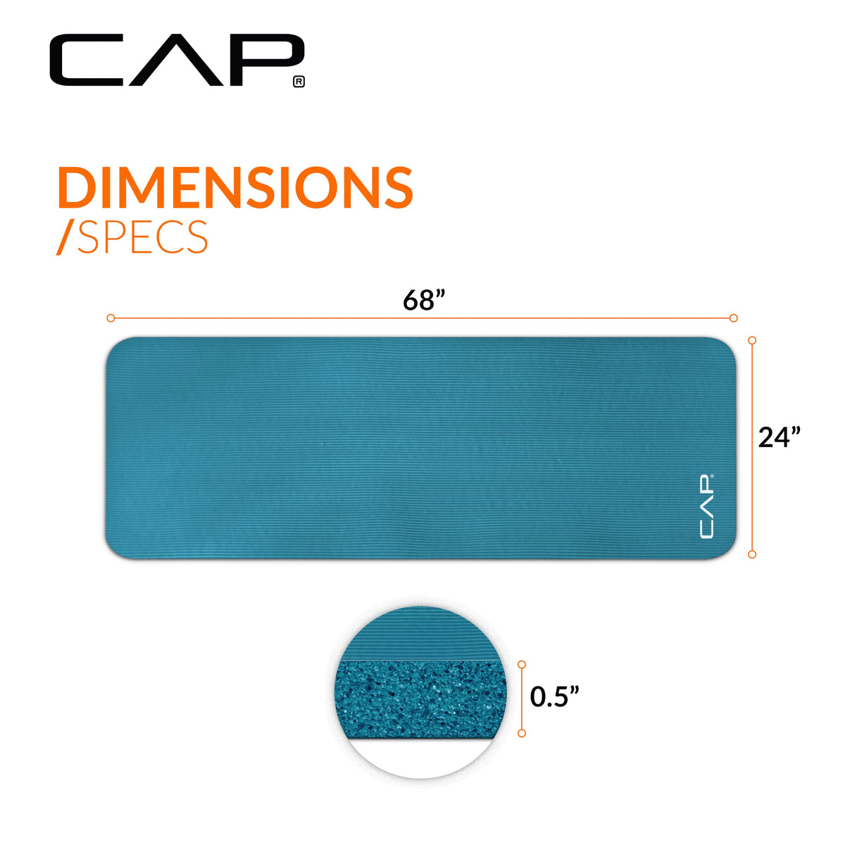 CAP Barbell High Density Exercise Yoga Mat with strap, 68"x24" 12mm - Teal 🍁 All In One Marketplace Canada