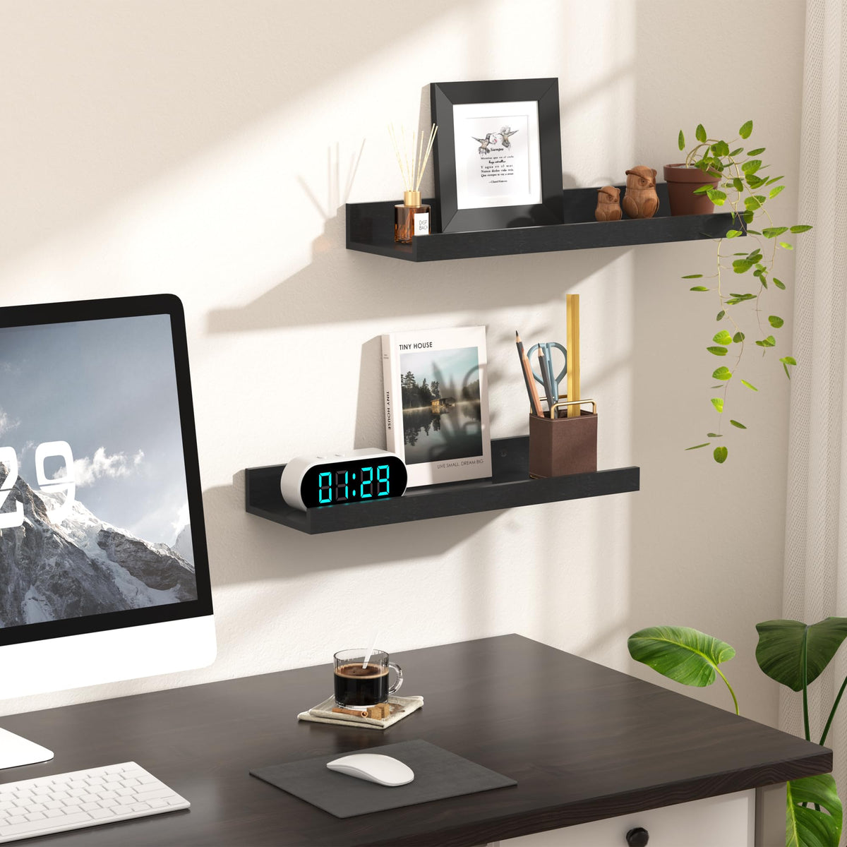 upsimples Floating Shelves for Wall, Decor Storage Set of 6, Wall Mounted Wood Shelves for Bedroom, Living Room, Bathroom, Kitchen, Picture Ledge Shelves, Black 🍁 All In One Marketplace Canada