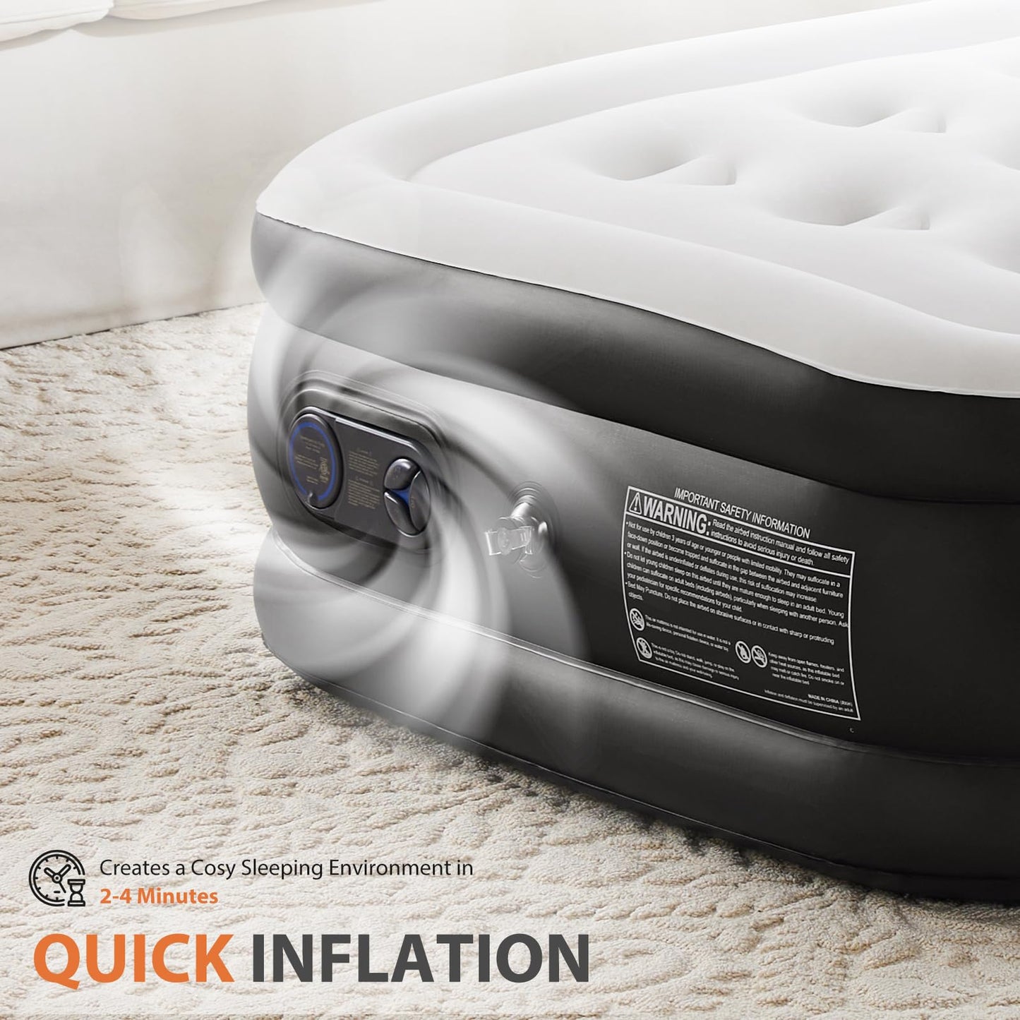 Sweetcrispy Twin Air Mattress, 18" Inflatable Blow Up Airbed with Built-in High Capacity Pump, Double Height, Non-Slip Bottom Design, Weight Capacity 660 lbs Air Bed for Home or Camping 🍁 All In One Marketplace Canada