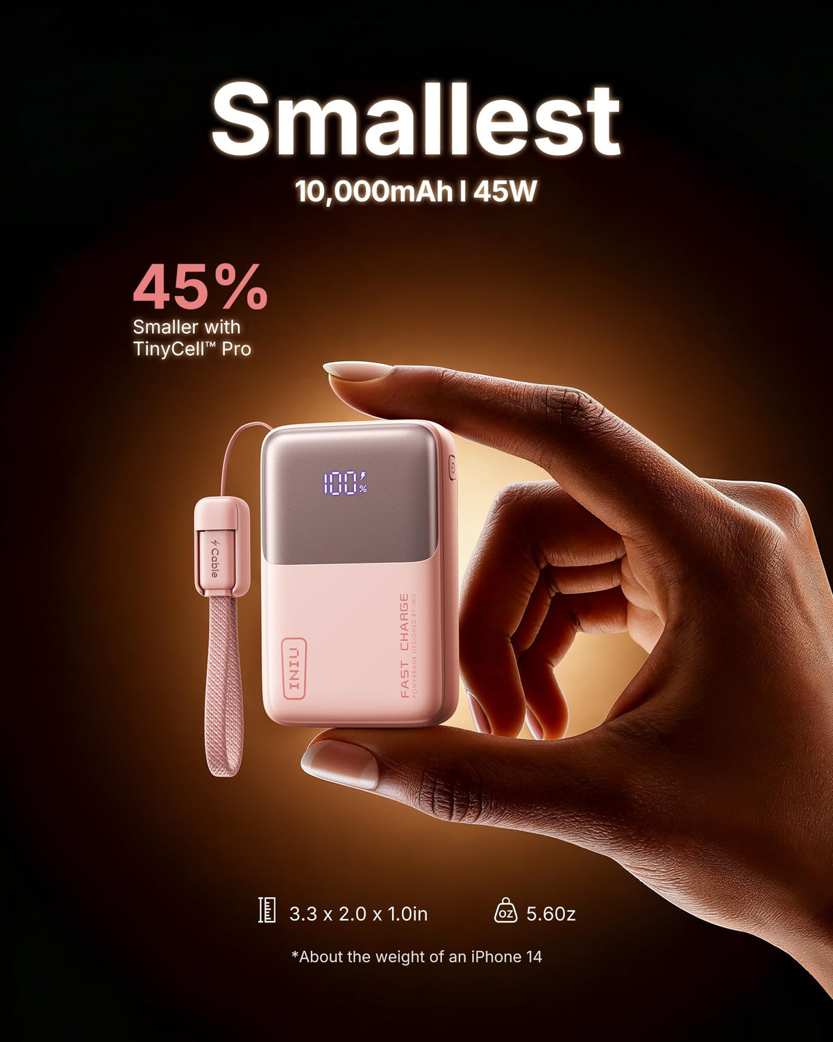INIU Power Bank, Ultra Mini 10000mAh 45W Fast Charging Portable Charger, USB C Battery Pack with Cable, Flight-Safe Travel Powerbank for iPhone 17 16 15 14 13 12 Pro Max Air, Samsung S26 S25 S24, Pink 🍁 All In One Marketplace Canada
