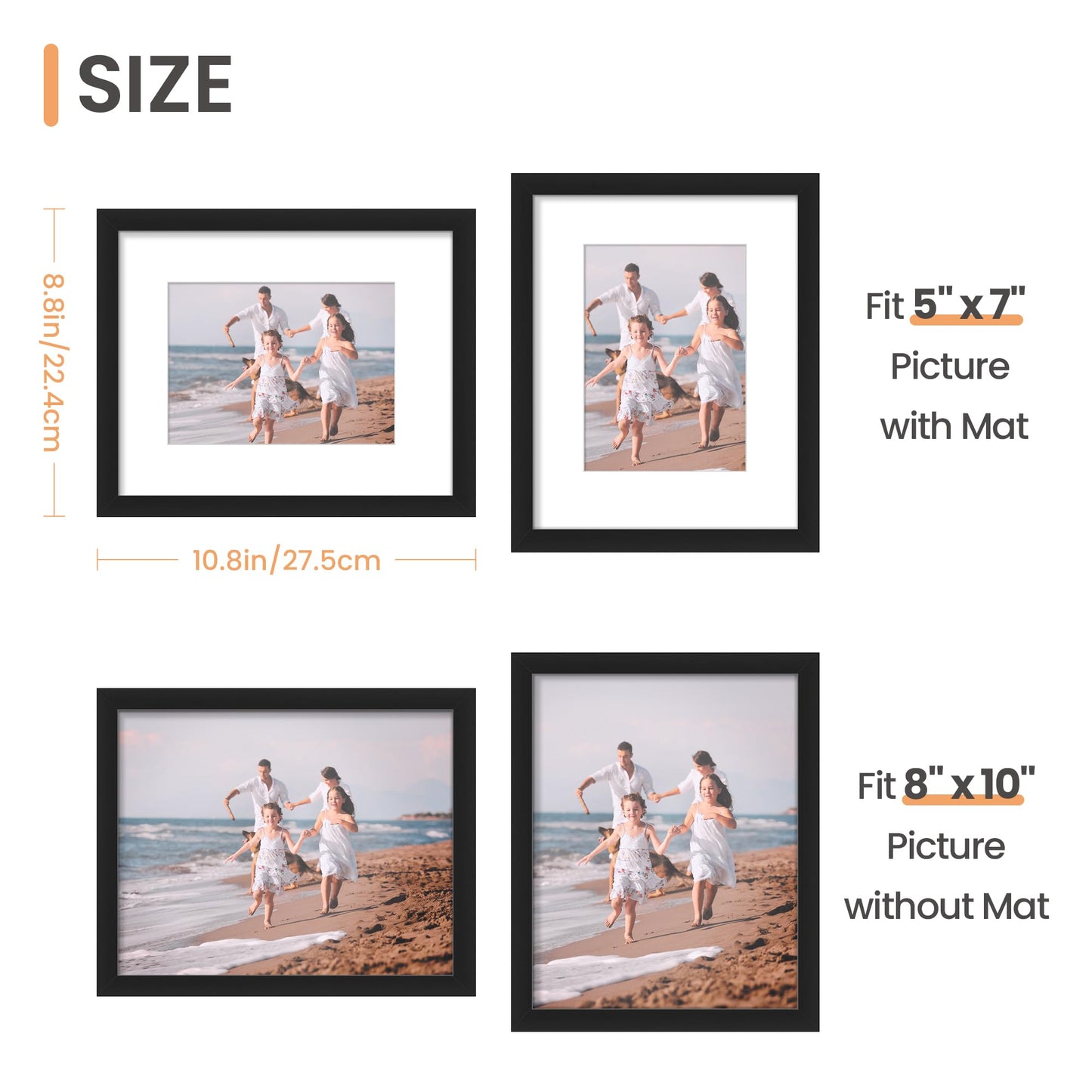 upsimples 8x10 Picture Frame Set of 5,Display Pictures 5x7 with Mat or 8x10 Without Mat,Wall Gallery Photo Frames, Black 🍁 All In One Marketplace Canada