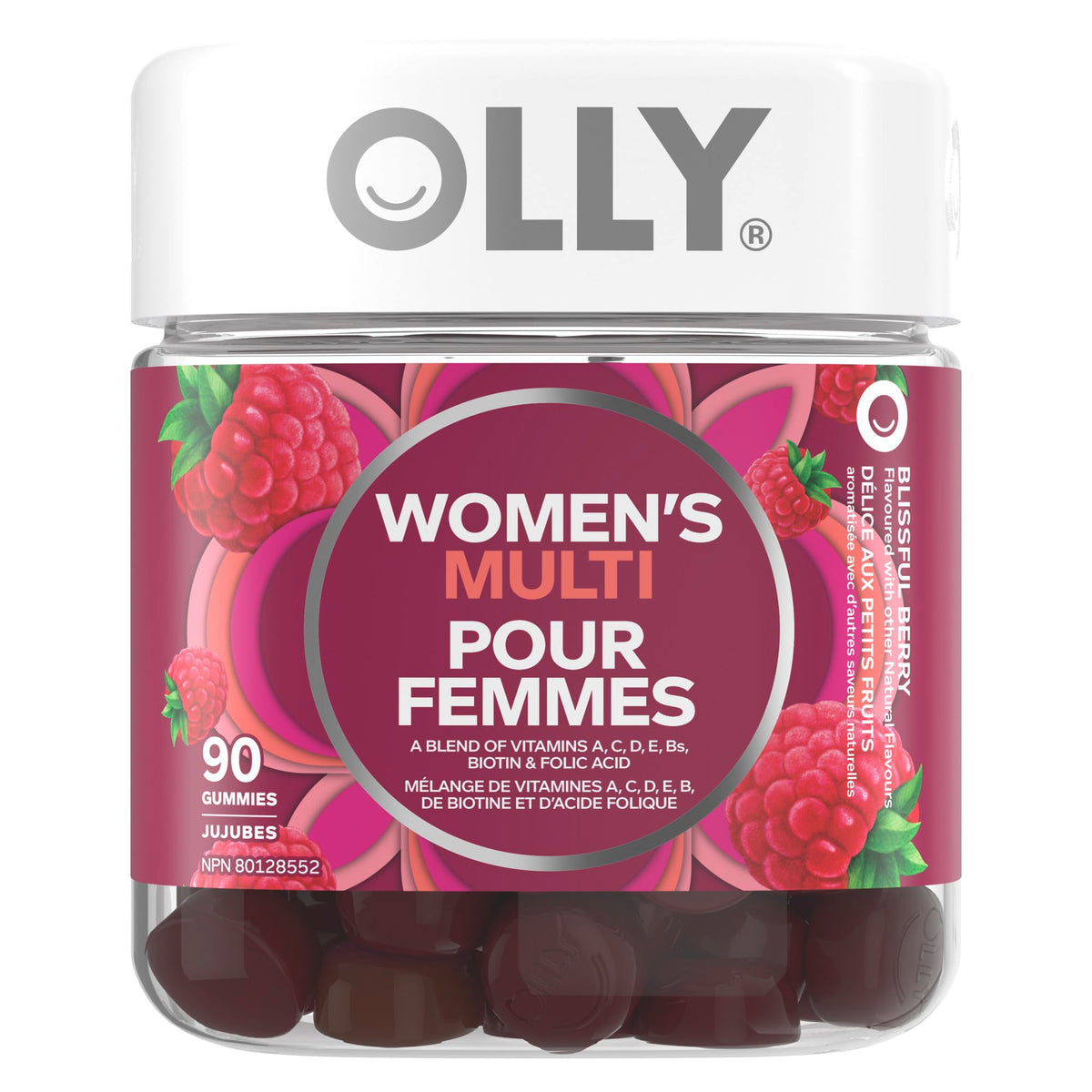 OLLY Women's Multi Gummy Supplement with no artificial flavours and colours Blissful Berry multivitamin to help support women's health 45 day supply, 90 gummies 🍁 All In One Marketplace Canada