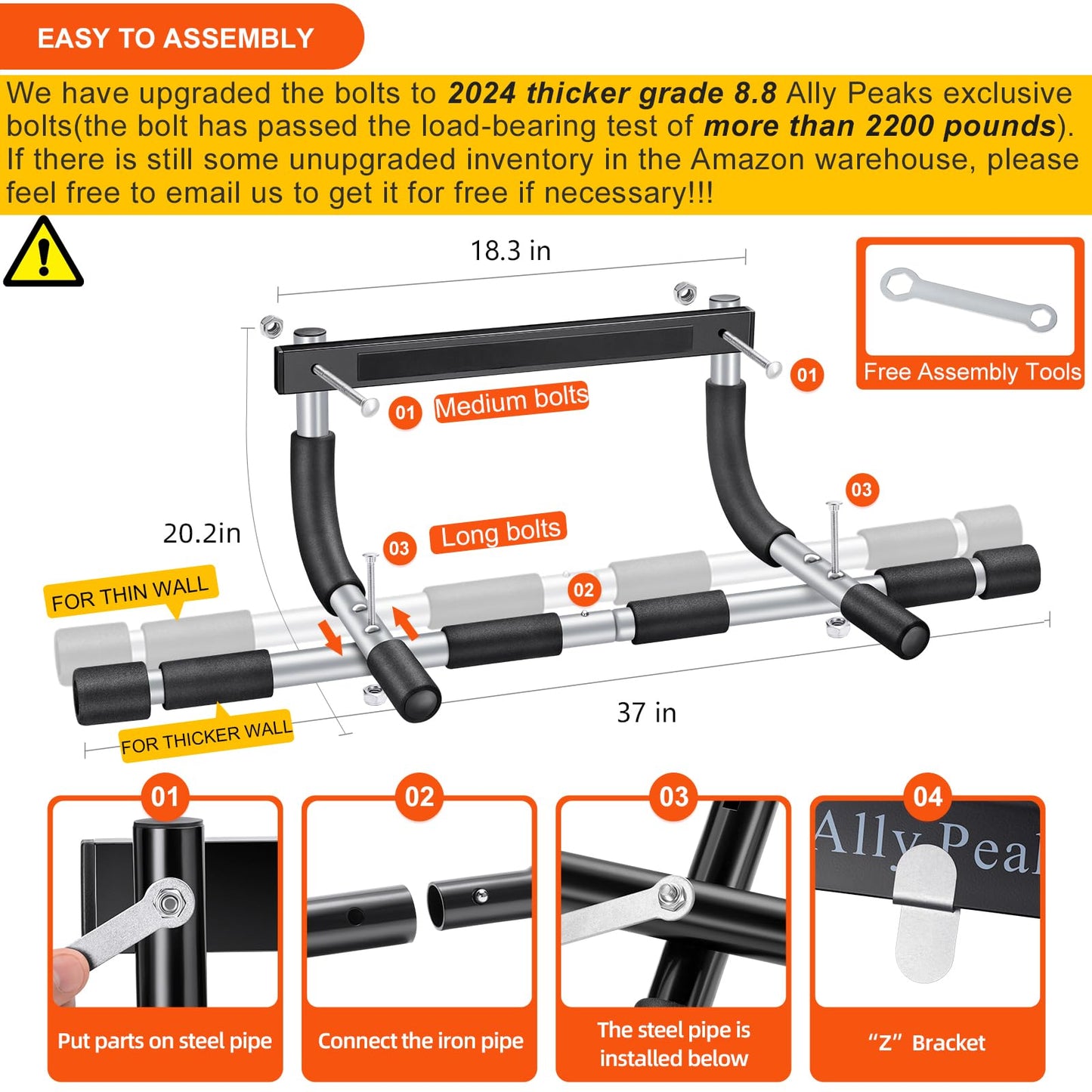 ALLY PEAKS Pull Up Bar Thickened Steel Pipe Super Heavy Duty Steel Frame Upper Workout Bar| Multi-Grip Strength for Doorway | Indoor Chin-Up Bar Fitness Trainer for Home Gym Portable (silver2) 🍁 All In One Marketplace Canada