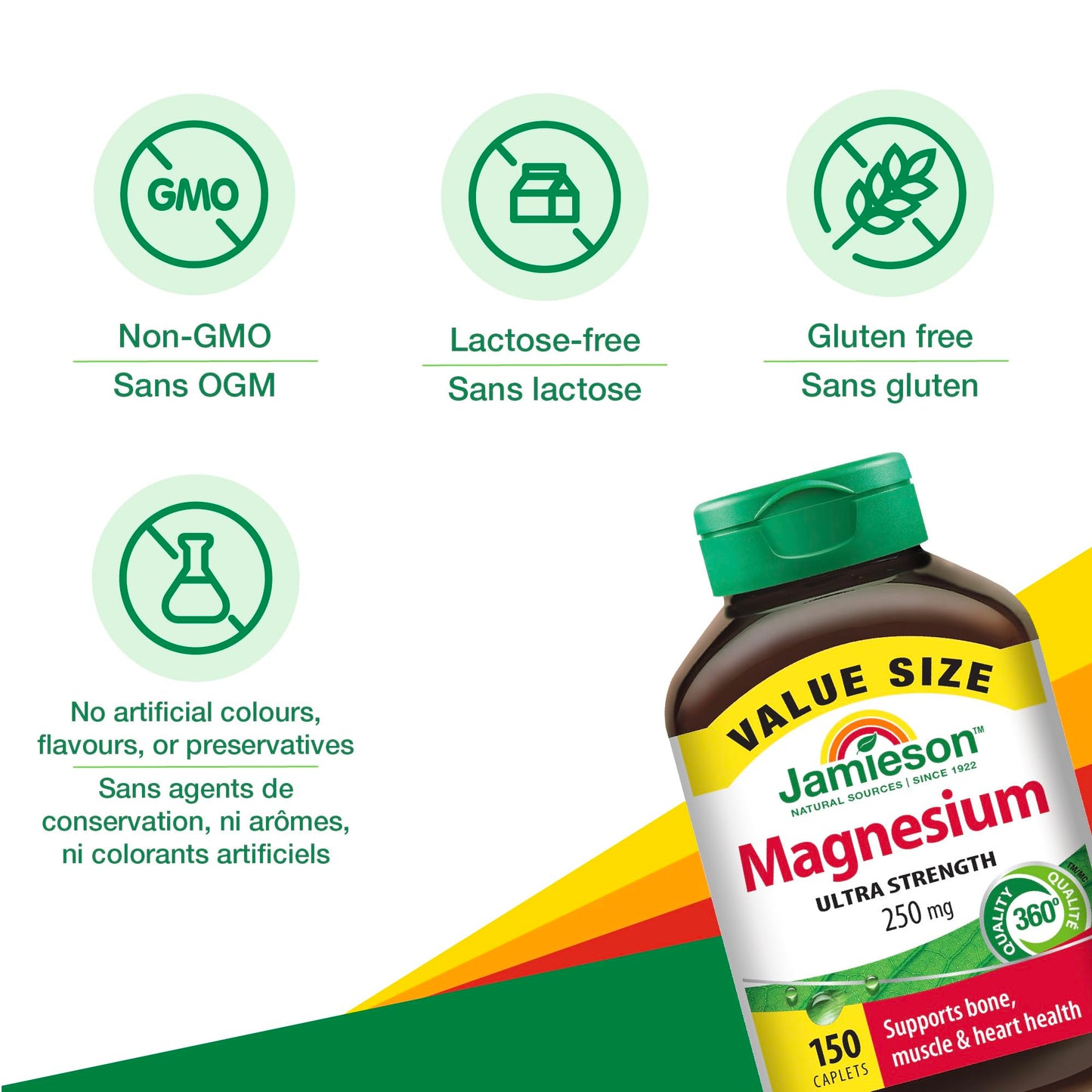 Jamieson Ultra Strength Magnesium 250 mg, Electrolytes, Supports Overall Health, Bone Health, and Muscle Function. Non-GMO, Gluten-Free, 150 Caplets, Proudly Canadian 🍁 All In One Marketplace Canada