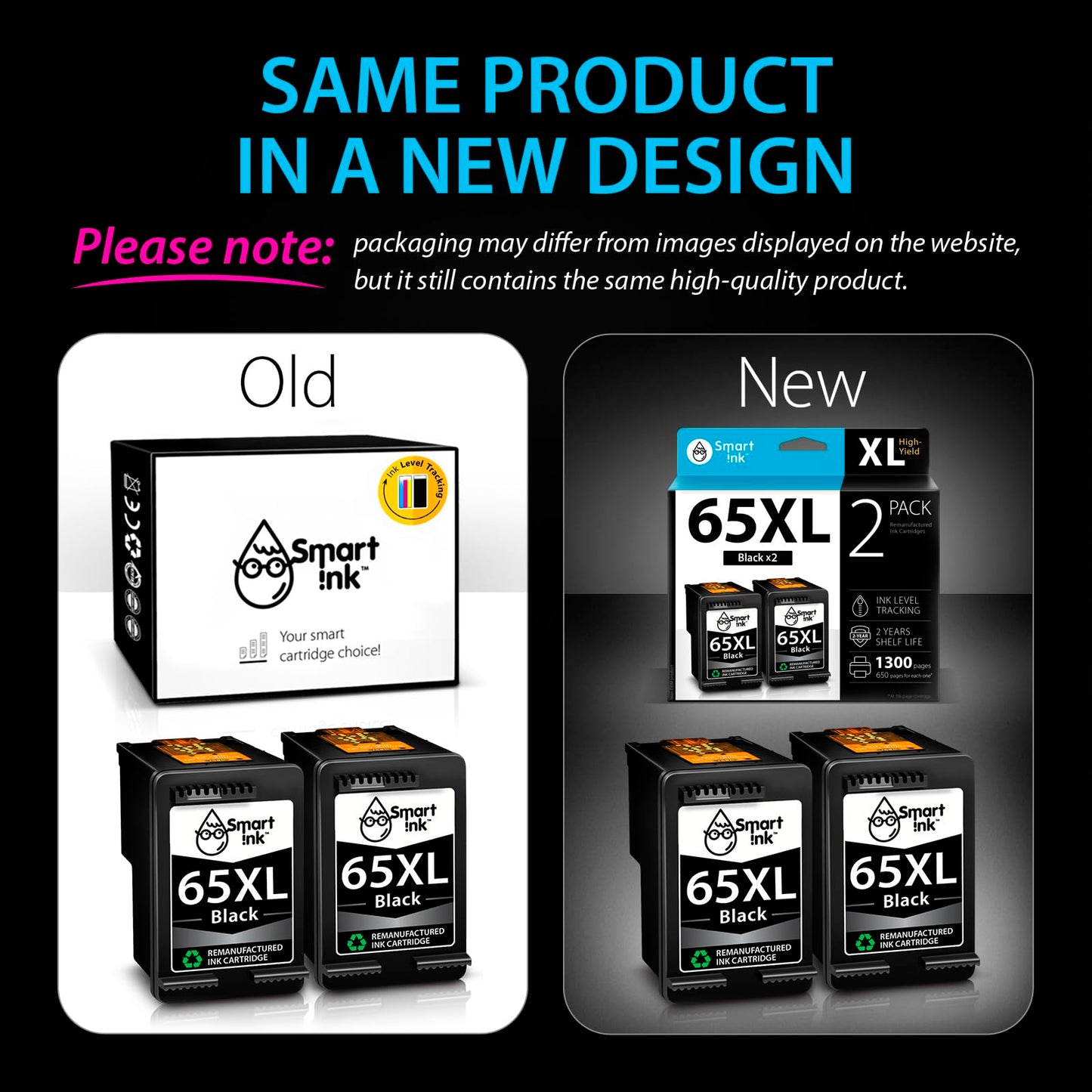 Smart Ink Remanufactured Ink Cartridges Replacement for HP 65 XL HP 65XL (2 Black Combo Pack) to use with DeskJet 3755 2600 2625 2652 2655 3700 3720 3752 3772 Envy 5000 5010 5052 5055 Printer Series 🍁 All In One Marketplace Canada