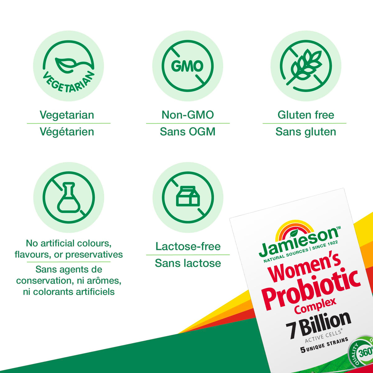 Jamieson Women's Probiotic Complex 7 Billion Active Cells, Supports Digestive Health, Intestinal Health, Gut Flora, and Vaginal Health with Lactobacillus and Bifidobacterium, Non-GMO, Gluten-Free, 45 Vegetarian Capsules 🍁 All In One Marketplace Canada