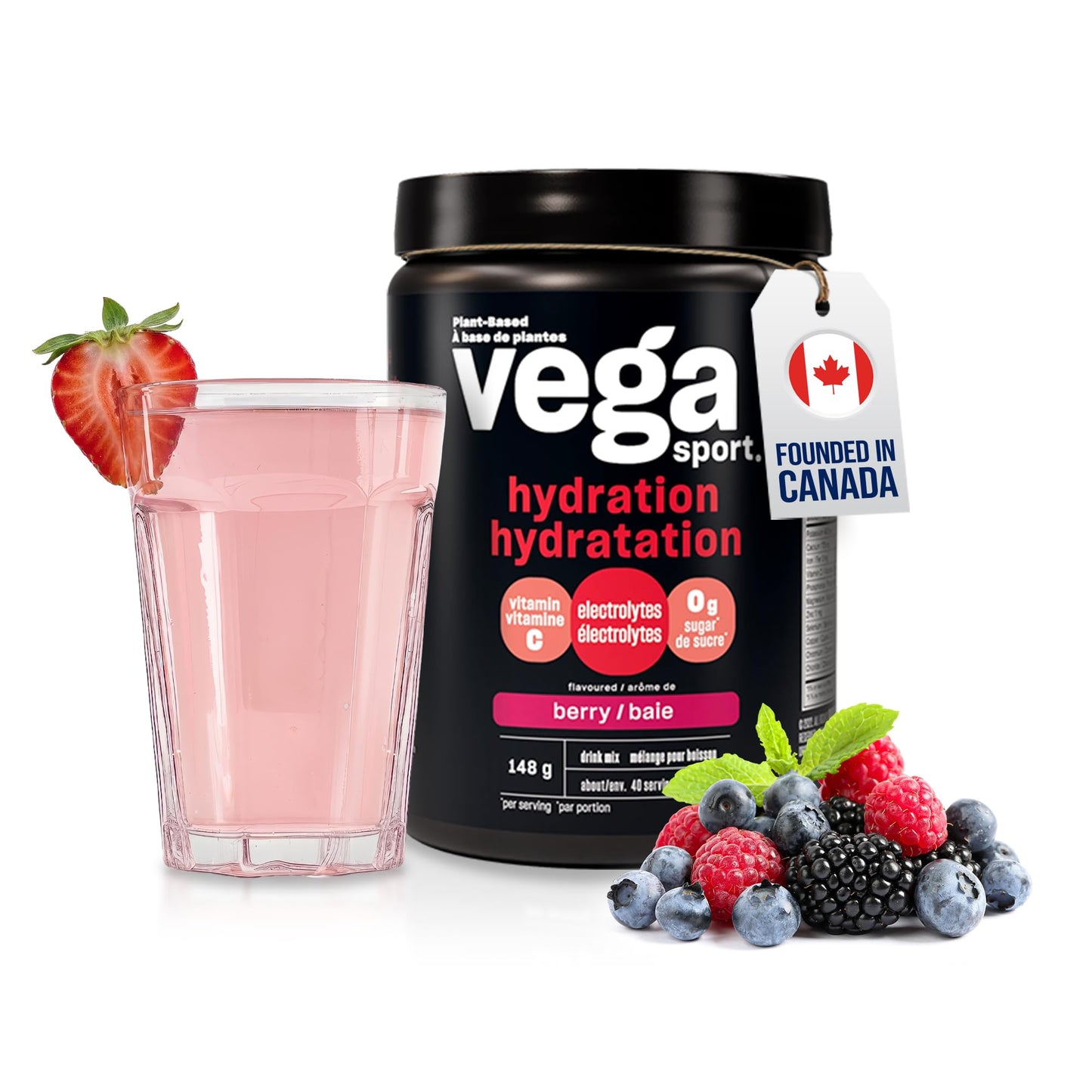 Vega Sport Hydration Electrolyte Powder, Plant Based for Fast Post Workout Hydration – Sugar-Free Berry, 40 Servings, 148 grams 🍁 All In One Marketplace Canada