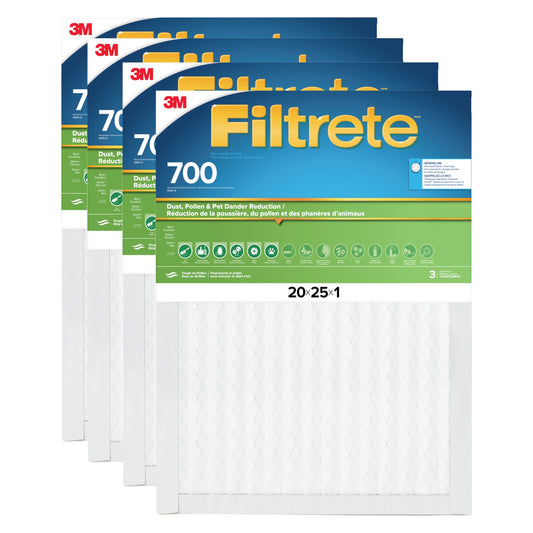 Filtrete 20x25x1 AC Furnace Air Filter, MPR 700, MERV 8, Tough on Pollen, Easy on Airflow, 3-Month Pleated 1-Inch Electrostatic Air Cleaning Filter, 4-Pack (Actual Size 19.69 x 24.69 x 0.81 in) 🍁 All In One Marketplace Canada