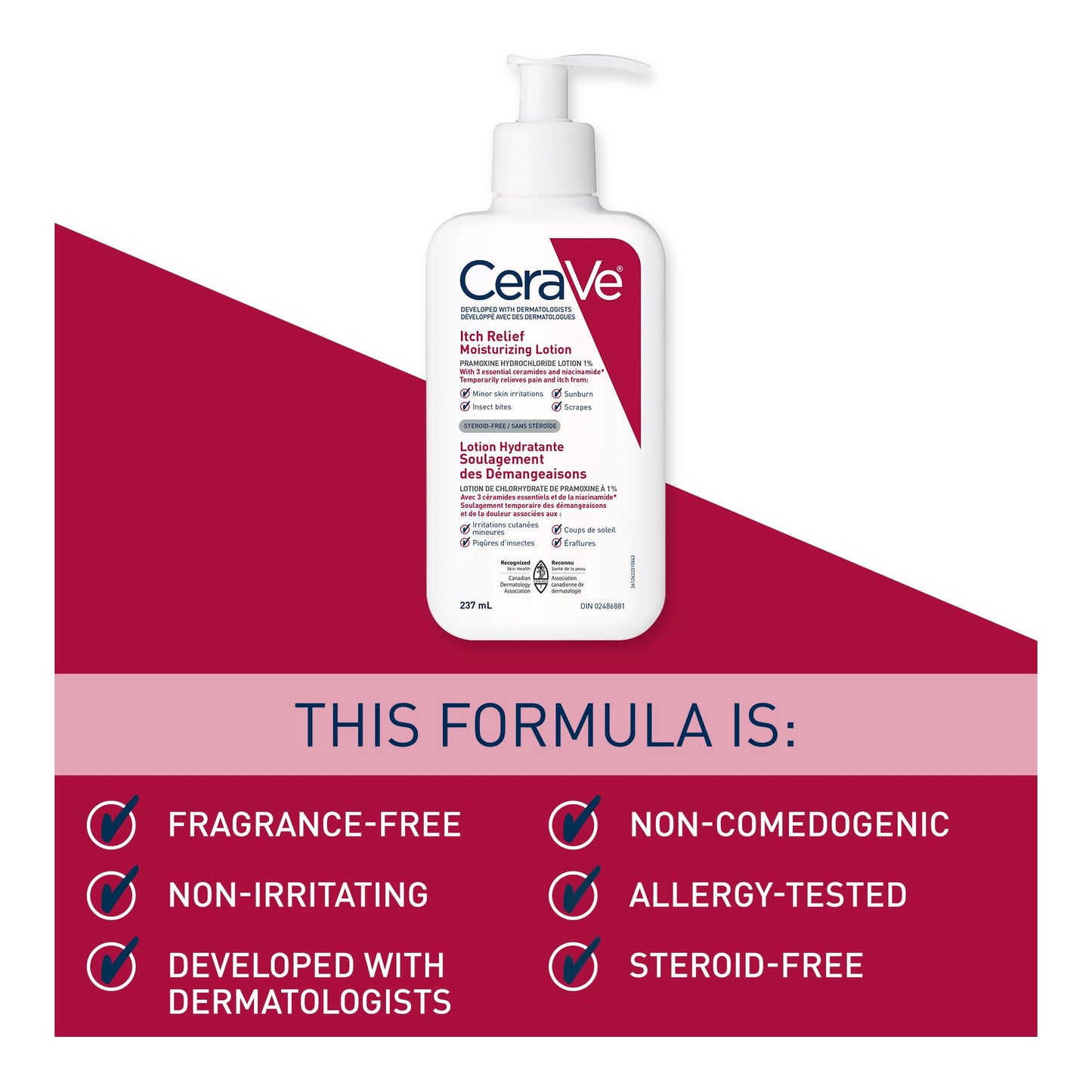 CeraVe Itchy Skin Relief Moisturizing Lotion. For Dry & Eczema-prone skin. Anti-itch cream for minor skin irritations, sunburn relief, insect bug bites & scrapes, 1% Pramoxine. Fragrance Free, 237ML 🍁 All In One Marketplace Canada