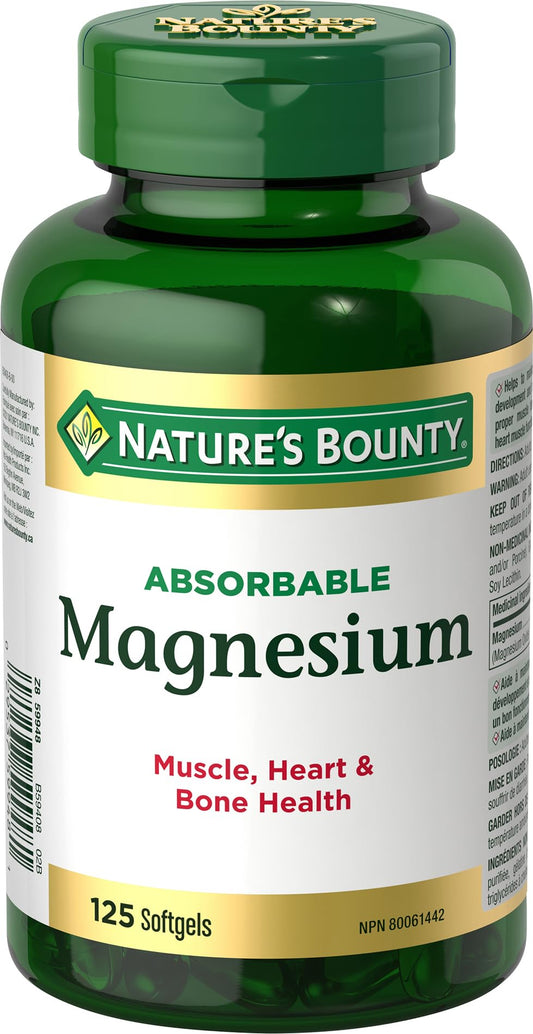 Nature's Bounty Absorbable Magnesium 400mg, Multi-coloured, 125 Softgels 🍁 All In One Marketplace Canada