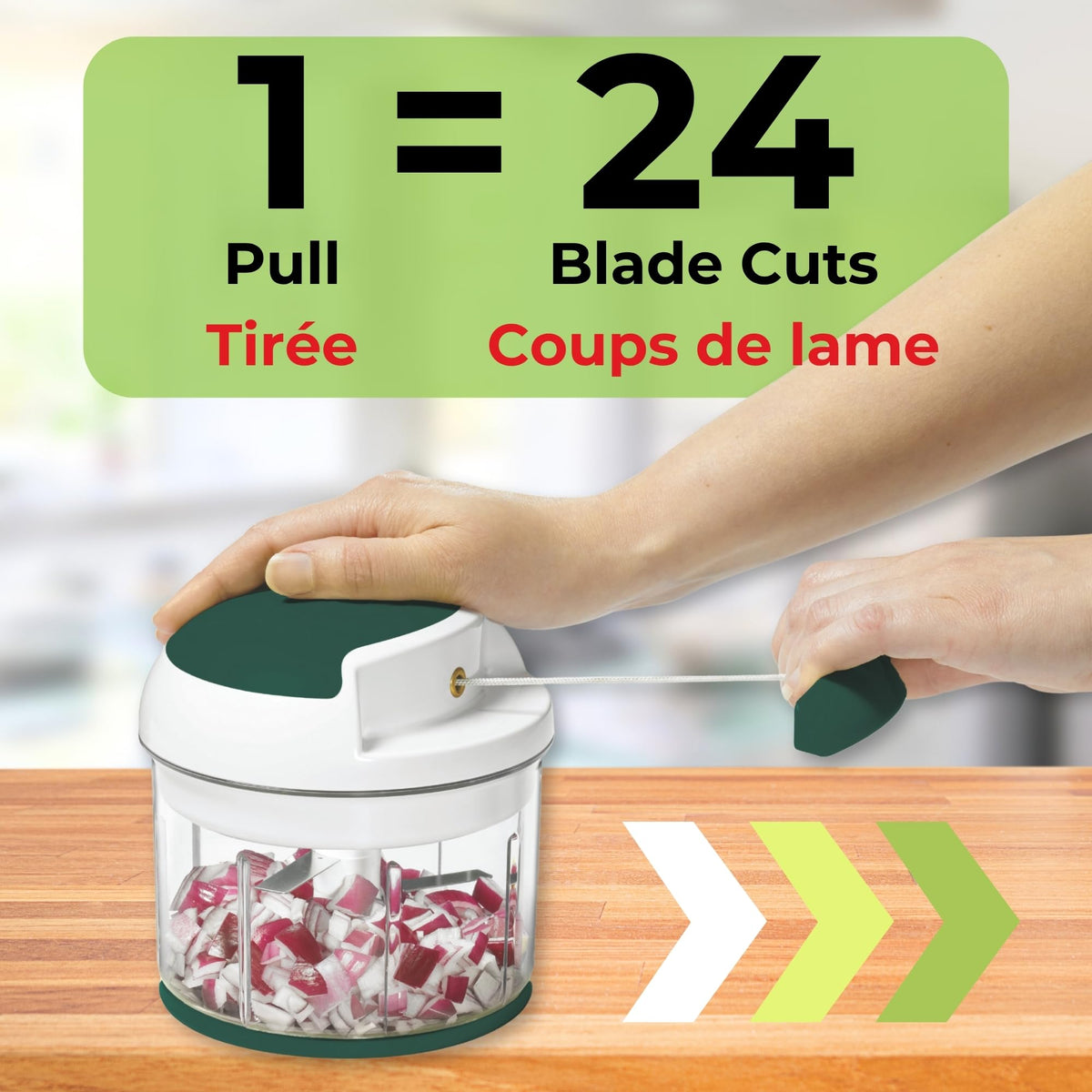 Starfrit Pull Chopper, Multi Purpose Manual Food Processor, 3 Blade System for a Faster Cut, From Large Chunks to Purée, Self-Retracting Cord, Fruits, Vegetables, Meats and Crushes Ice 🍁 All In One Marketplace Canada