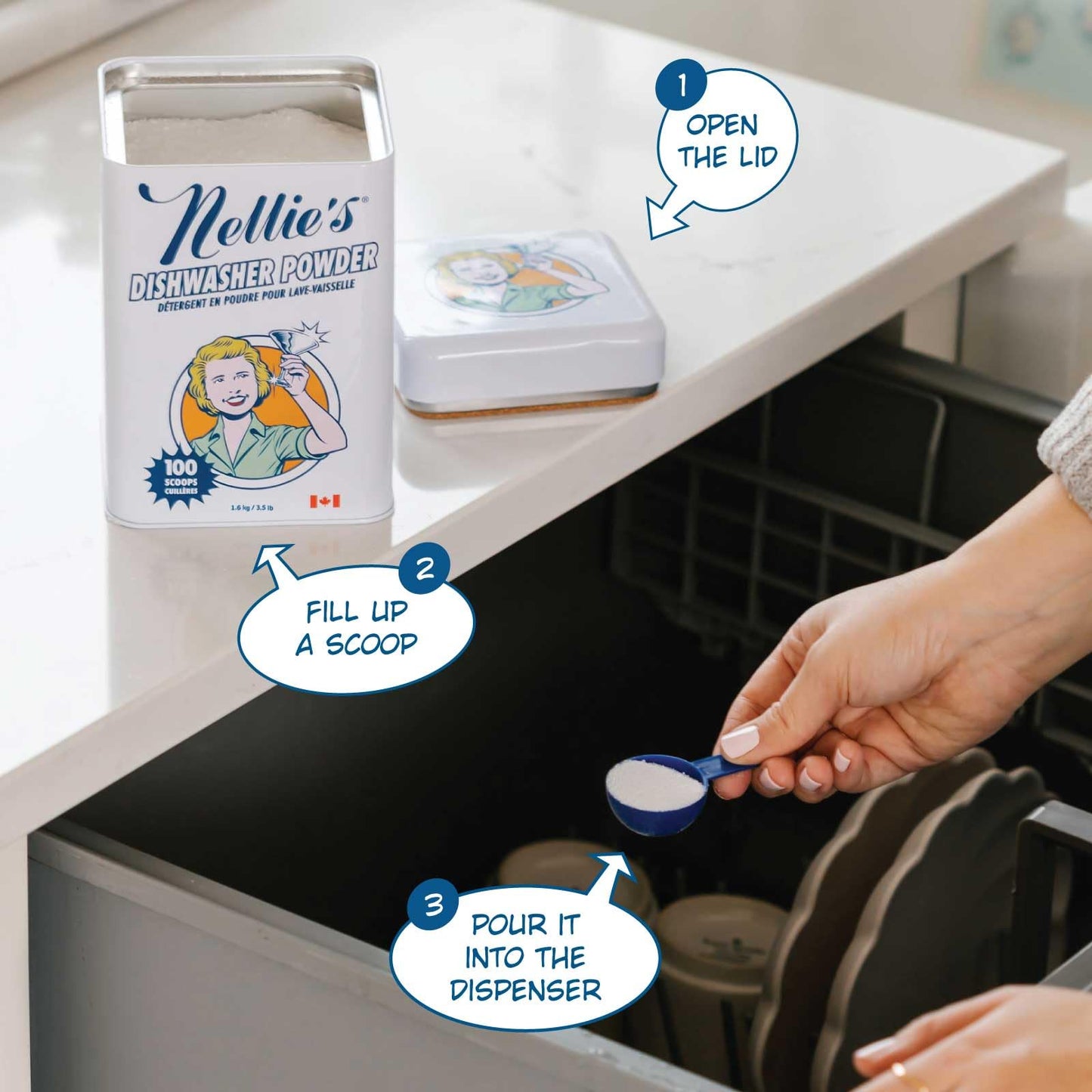 Nellie's Dishwasher Powder - 100 Load - Plant-Based Dishwasher Detergent - Septic Safe, Fragrance-Free - Easily Penetrates Grease & Food Particles - Phosphate-Free - (Made in Canada) 🍁 All In One Marketplace Canada