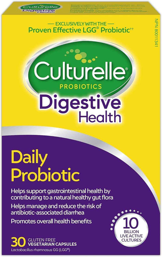 Culturelle Daily Digestive Health Daily Probiotic for Men and Women | With 100% Naturally Sourced Lactobacillus GG Strain †††††† | Pharmacist Recommended ††††† | Gluten Free and Vegan | 30 Count Capsules 🍁 All In One Marketplace Canada