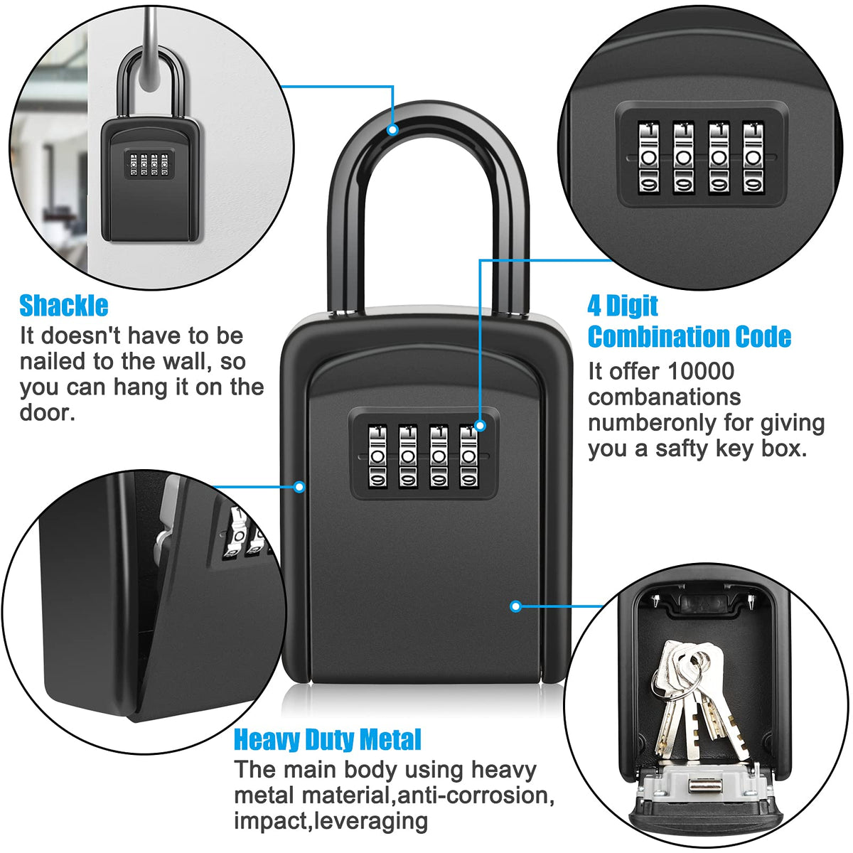 Key Lock Box, [No Installation Require] Diyife Portable Outdoor Lock Box for Keys with Removable Shackle, 5 Keys Capacity, Weatherproof 4-Digit Combination Key Safe for Home AirBnb Office 🍁 All In One Marketplace Canada