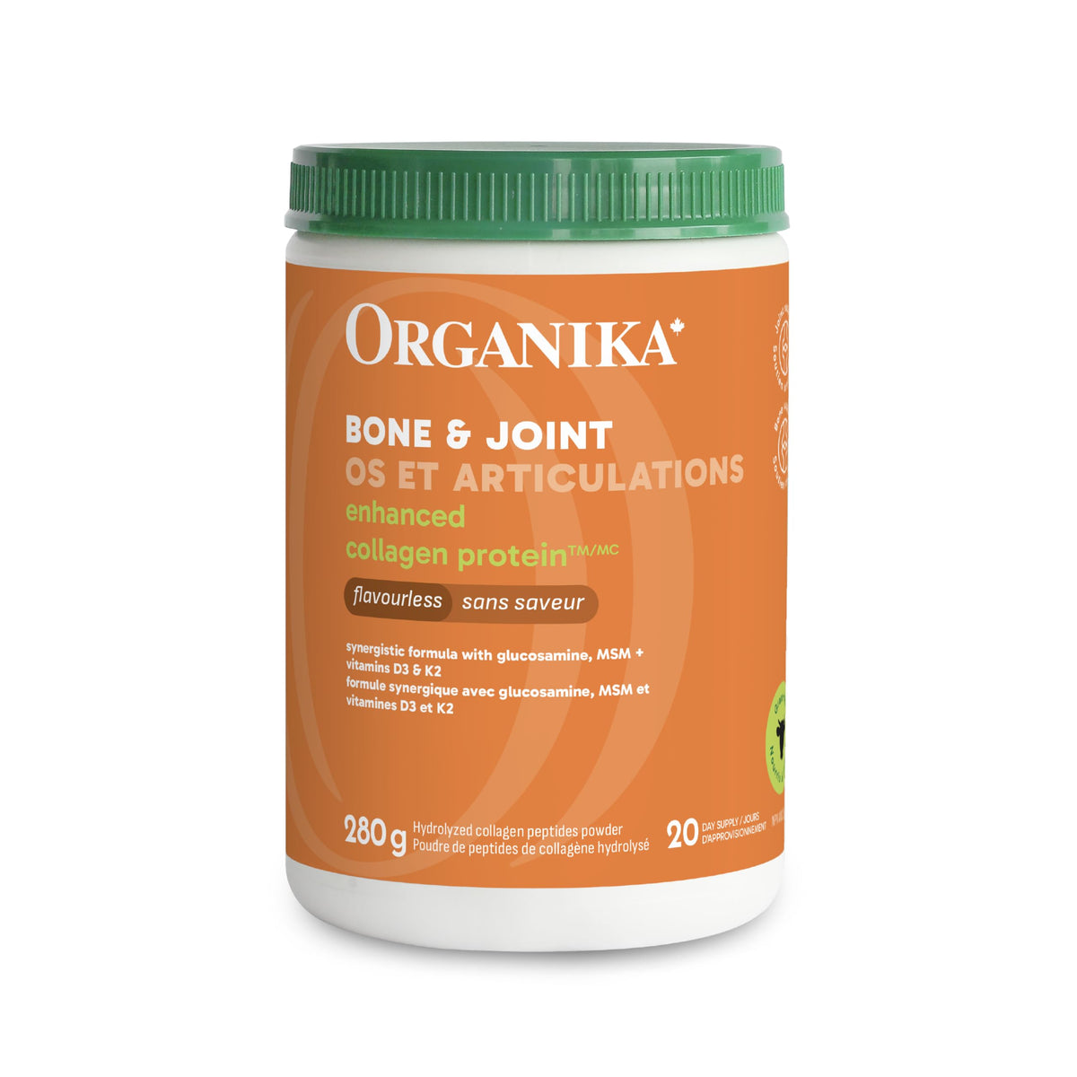 Organika Canadian-Made Enhanced Collagen Bone and Joint Powder - with Glucosamine, MSM, Chondroitin Sulfate, Vitamin D3 and K2 | Helps Restore Bone and Joint Health + Healthier Skin and Hair - 280g 🍁 All In One Marketplace Canada