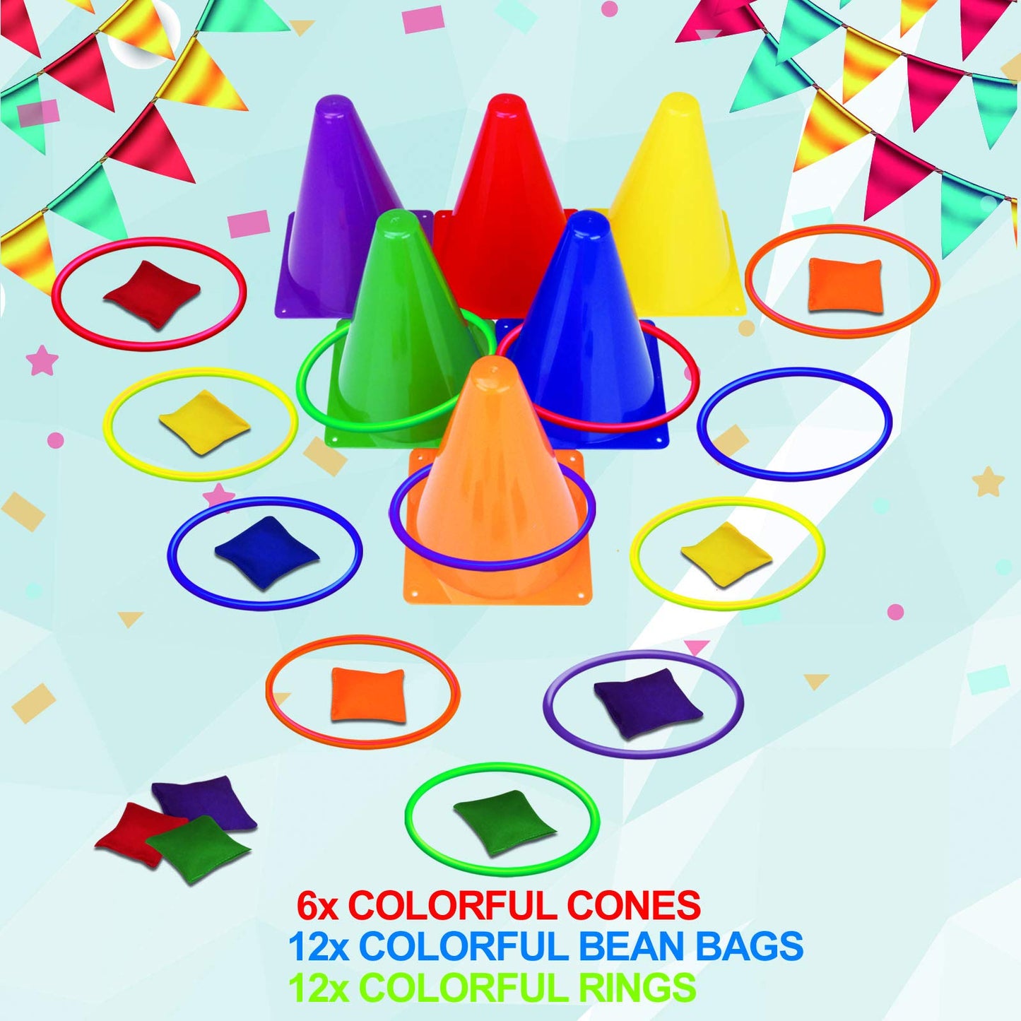 unanscre 31PCS 3 in 1 Carnival Outdoor Games Combo Set for Kids, Soft Plastic Cones Bean Bags Ring Toss Game, Gift for Birthday Party/Xmas 🍁 All In One Marketplace Canada