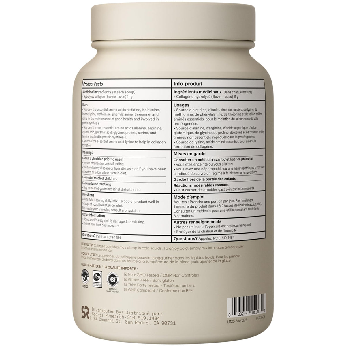 Sports Research® Premium Collagen Peptides Powder (32oz Jar) | Grass-Fed, Certified Paleo Friendly, Non-GMO and Gluten Free - Unflavored and Easy to Mix 🍁 All In One Marketplace Canada
