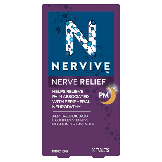 Nervive Nerve Relief PM, Helps Relieve Pain associated with Peripheral Neuropathy, Alpha Lipoic Acid ALA, Vitamins B1-Thiamine, B6, & B12, Melatonin, Chamomile, Lavender, 30-Night Supply, 30 Count 🍁 All In One Marketplace Canada