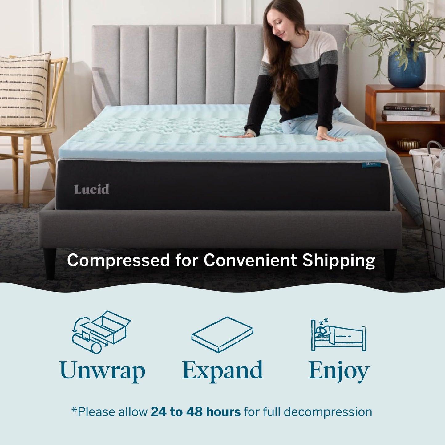 LUCID 2 Inch Gel Memory Foam Plush - Cooling Targeted Convoluted Comfort Zones Mattress Topper - Queen 🍁 All In One Marketplace Canada