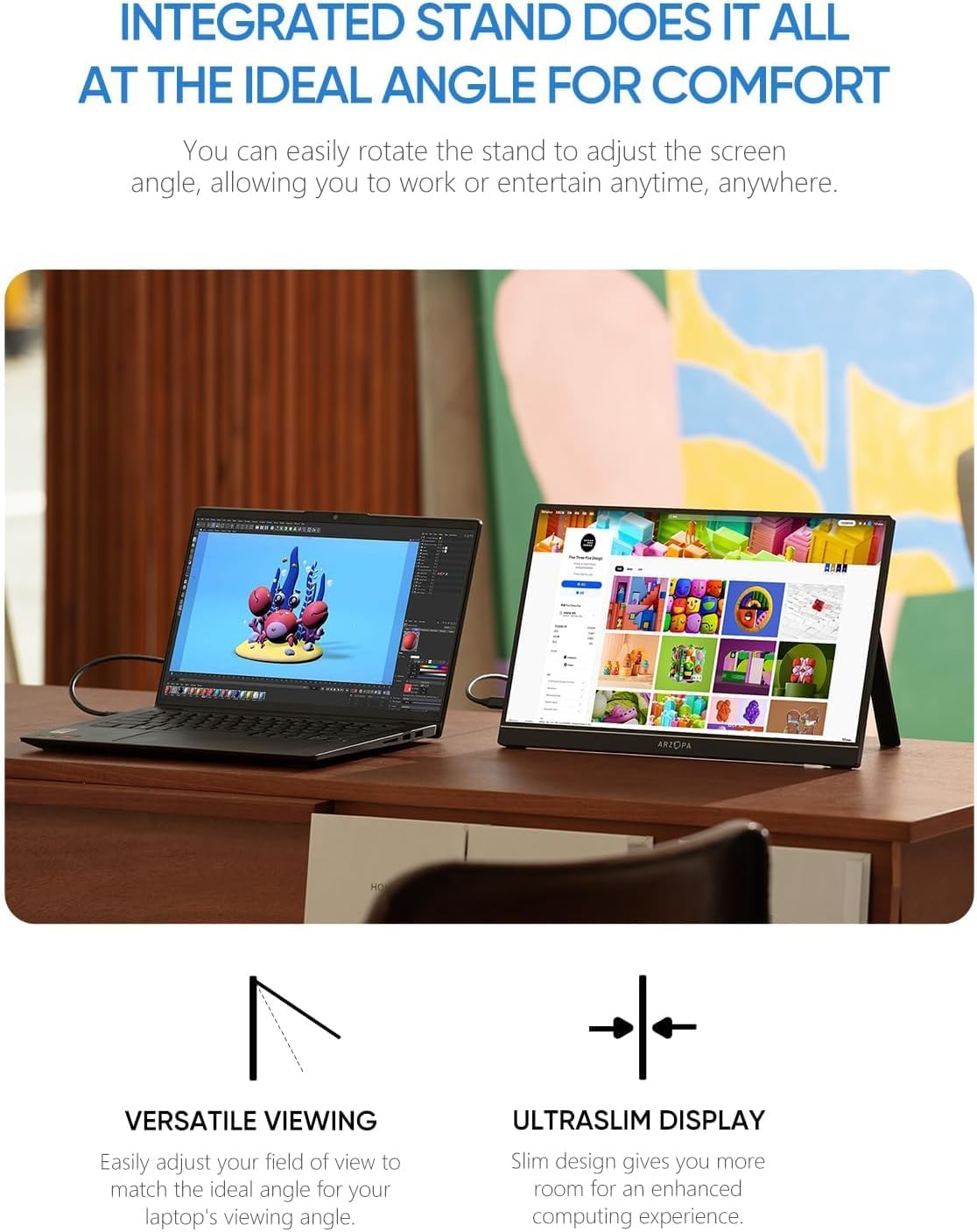 ARZOPA Portable Monitor 15.6'' FHD 1080P Kickstand Portable Laptop Monitor IPS Computer External Screen USB C HDMI Display for PC MAC Phone Xbox PS5 - A1 🍁 All In One Marketplace Canada