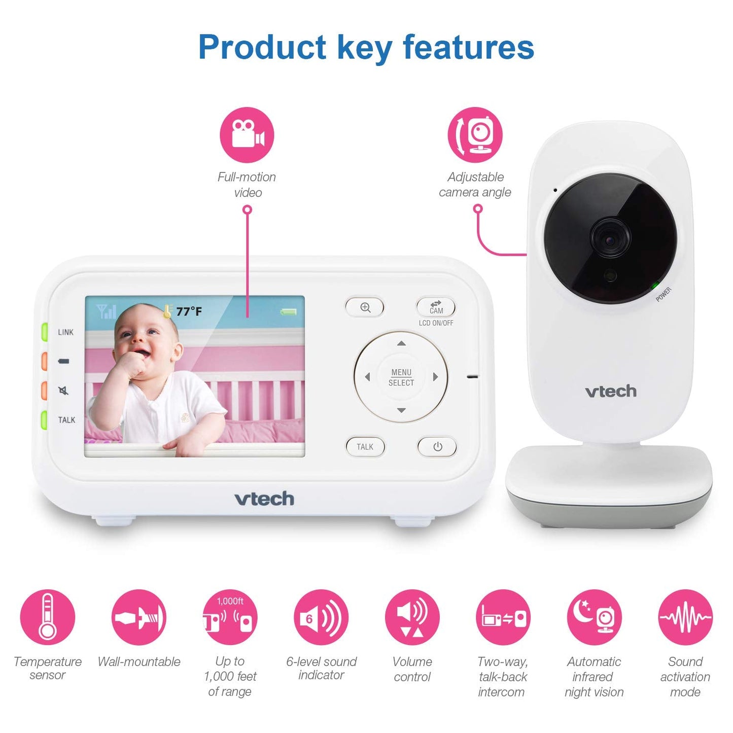 VTech VM3252-2 Digital Video Baby Monitor with 2.8" LCD 2 Cameras and Automatic Night Vision, 1 Count, White 🍁 All In One Marketplace Canada