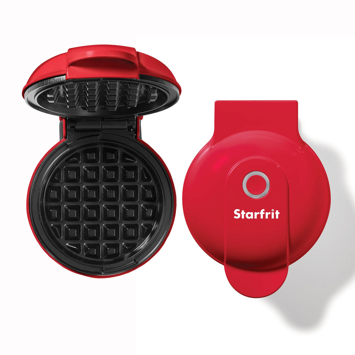Starfrit Electric Mini Waffle Maker - 4" Non-Stick Cooking Surface - Easy to Use & Clean - Red - 350W 🍁 All In One Marketplace Canada