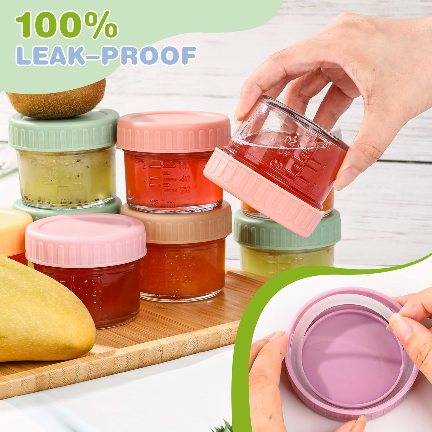 8 Pack Glass Baby Food Storage Containers, 4 oz Leakproof Baby Food Jars with Lids, Small Glass Food Containers for Infant Baby Food, Freezer & Microwave Safe, BPA Free 🍁 All In One Marketplace Canada