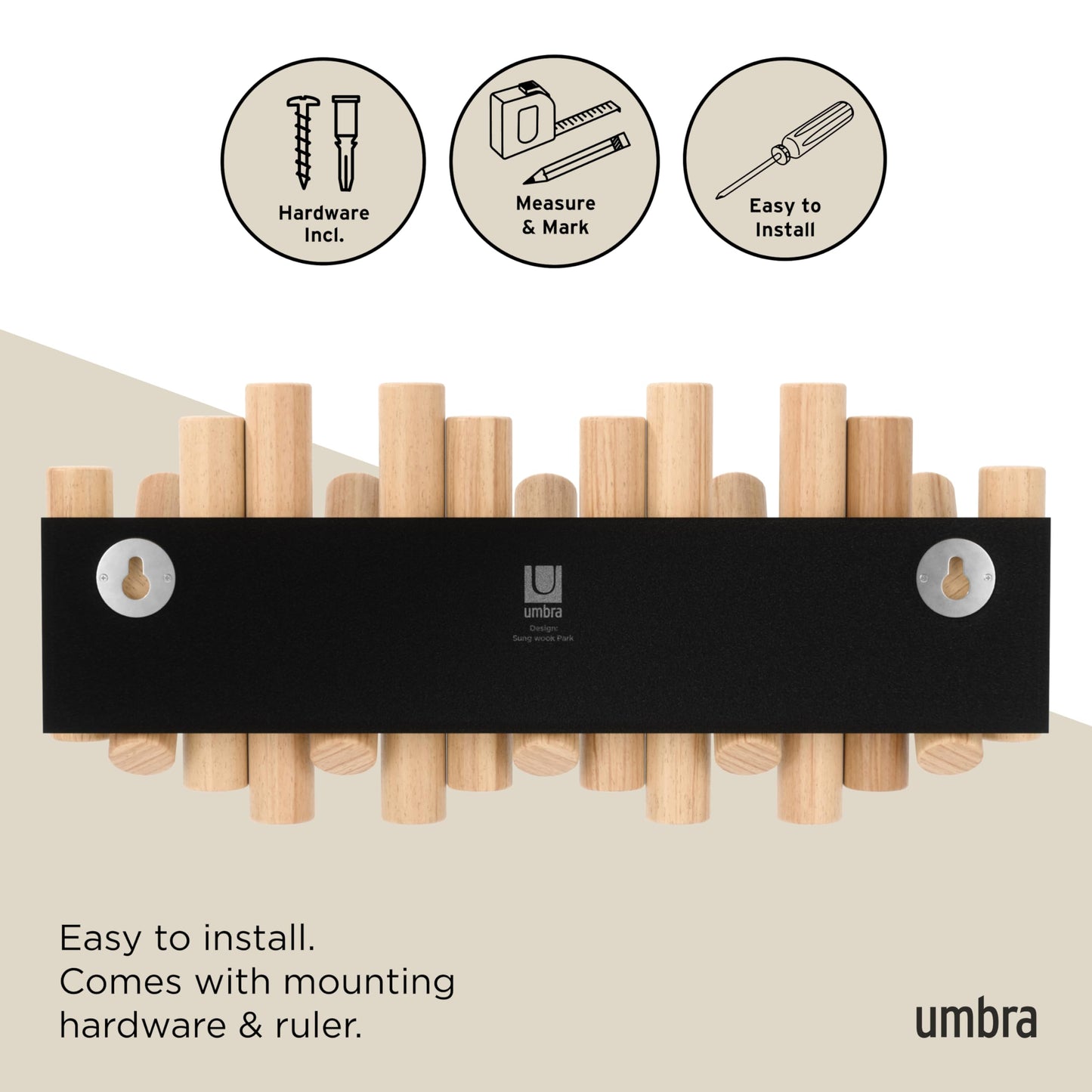 Umbra Picket Coat Rack Wall Mount – 5 Flip-Down Wood Coat Hooks, Modern & Functional Storage, Easy Install Wall Hooks, Natural 🍁 All In One Marketplace Canada