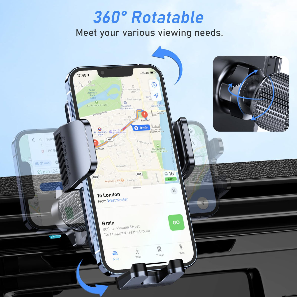 Blukar Phone Holder Car, Air Vent Car Phone Mount with Upgraded Ultra Stable Hook Clip, 360° Rotation, One Button Release Cellphone Holder for iPhone, Google, Galaxy and All Mobile Phones 🍁 All In One Marketplace Canada