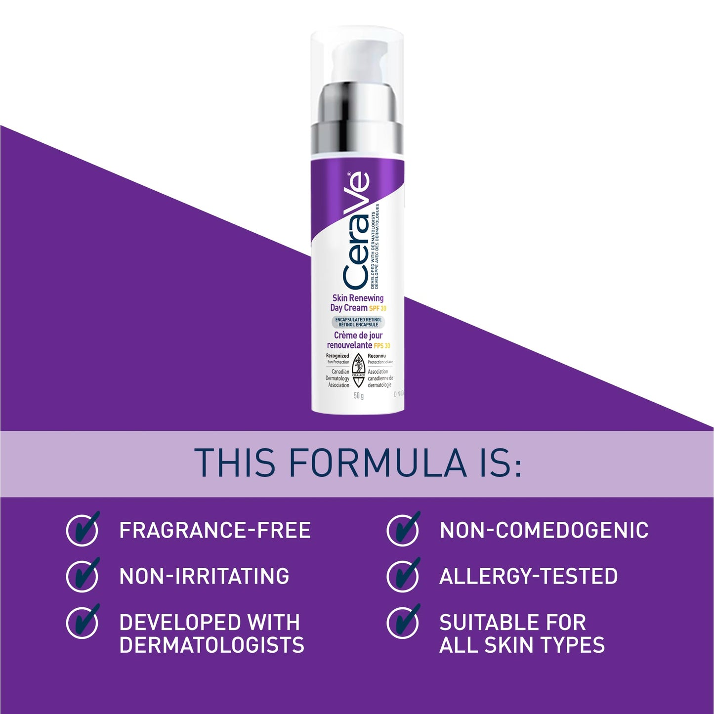 CeraVe Skin Renewing Day Cream SPF 30, Anti-aging Daily Moisturizing Cream with Encapsulated Retinol, Ceramides & Hyaluronic Acid, Fragrance Free, Recommended by Dermatologists, 50g 🍁 All In One Marketplace Canada