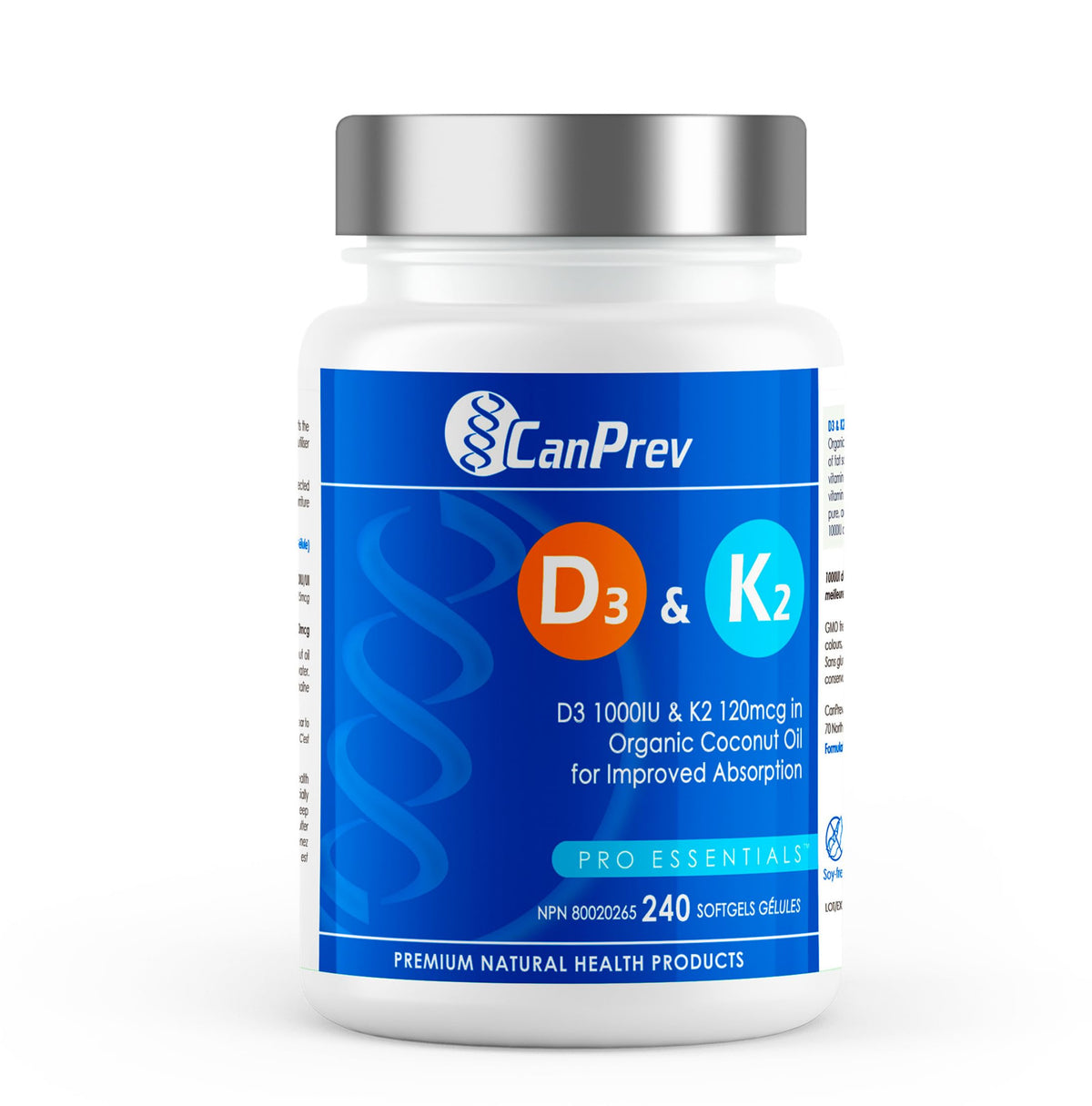 CanPrev - D3 & K2 Vitamin Supplement 240 Softgels 240-Day Supply, K2 MK7 Cholecalciferol Vitamin D3 Supplement, Organic Coconut Oil for Improved Absorption - Helps Build & Maintain Teeth & Bone Health 🍁 All In One Marketplace Canada