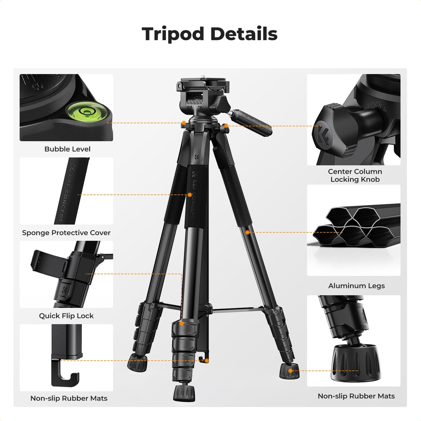 K&F CONCEPT 75" Lightweight Tripod, Camera Compact Tripod with Remote and 2-in-1 Phone Holder,Travel Phone Tripod with Removable 3-Way Pan Head for Selfie/Video Recording/Photo/Live Stream/Vlog 🍁 All In One Marketplace Canada