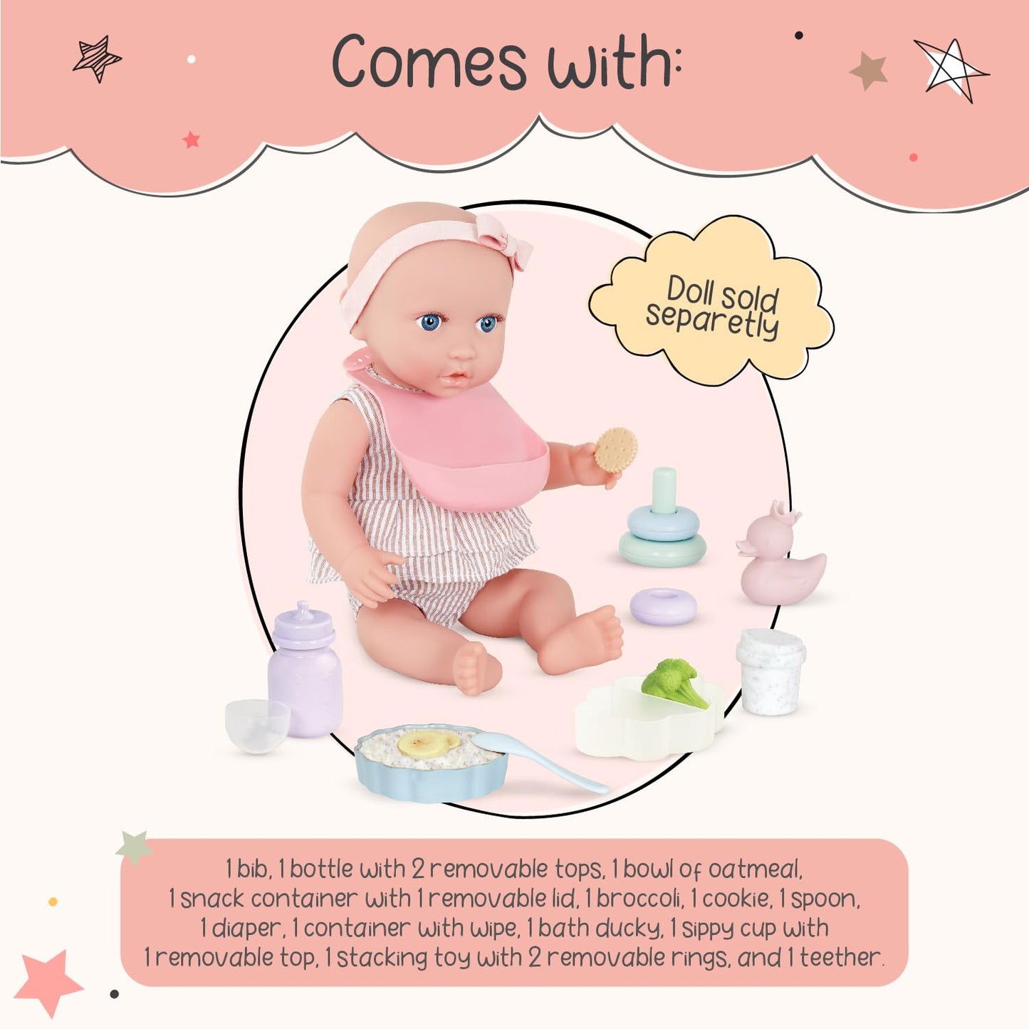 LullaBaby Baby Doll Accessories Meal Time and Changing Set, 19 Pc 🍁 All In One Marketplace Canada