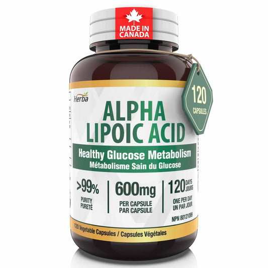 Herba Alpha Lipoic Acid 600mg – 120 Capsules | >99% Ultra Pure | Made in Canada | Blood Sugar Support Supplement 🍁 All In One Marketplace Canada