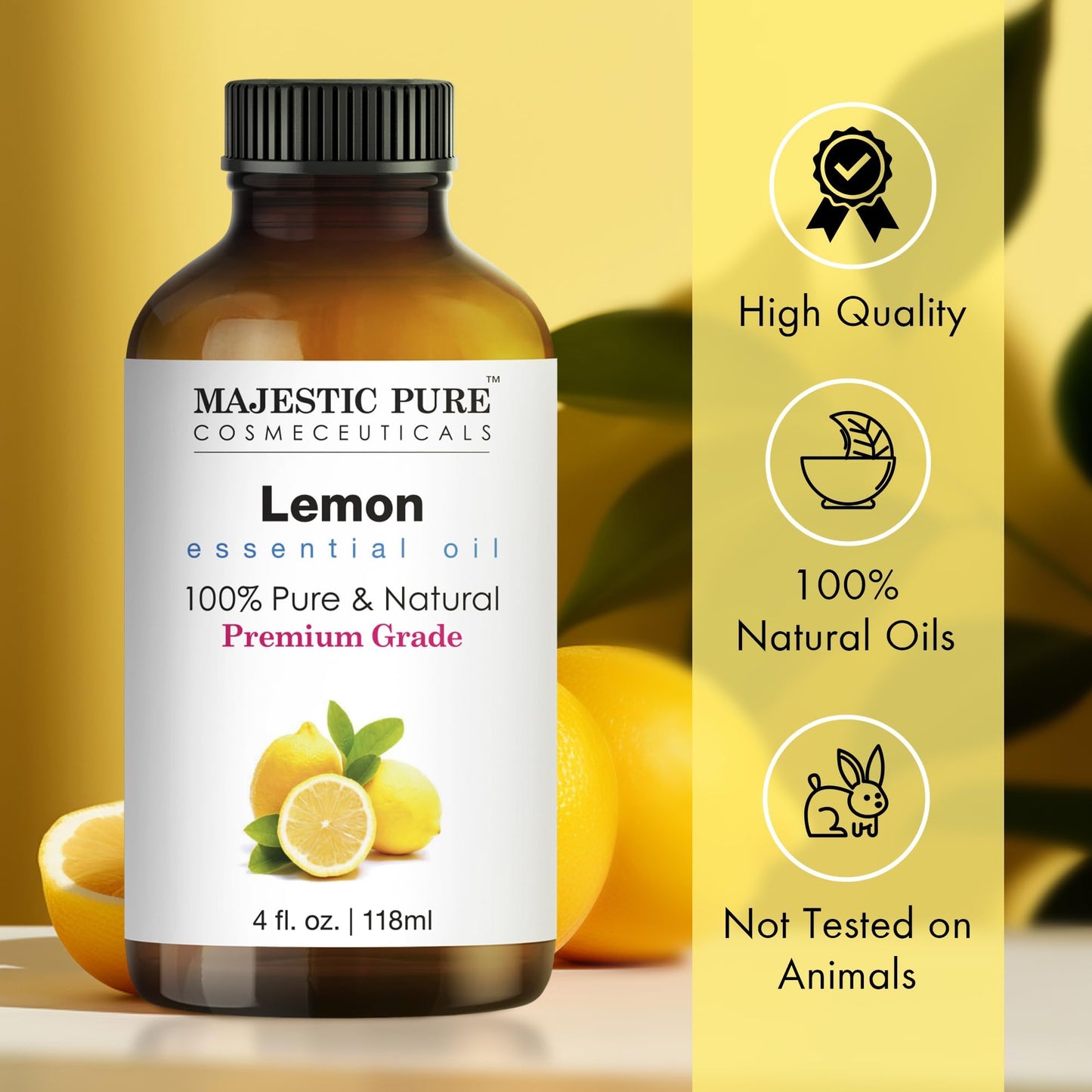 Majestic Pure Lemon Essential Oil - Huge 118 ml - 100% Pure and Natural Oil for Soap Making Scent- Premium Grade with Glass Dropper 🍁 All In One Marketplace Canada