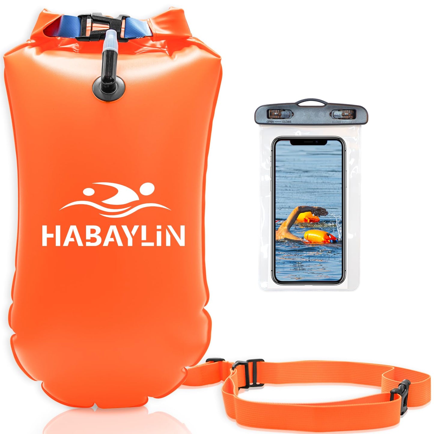 20L Swim Buoy, Swim Buoy with Storage for Kids and Adults, Waterproof Inflatable Dry Bag Swim Safety Float for Water Sports, Open Water Swimmers, Triathletes, Kayakers and Snorkelers, Orange 🍁 All In One Marketplace Canada