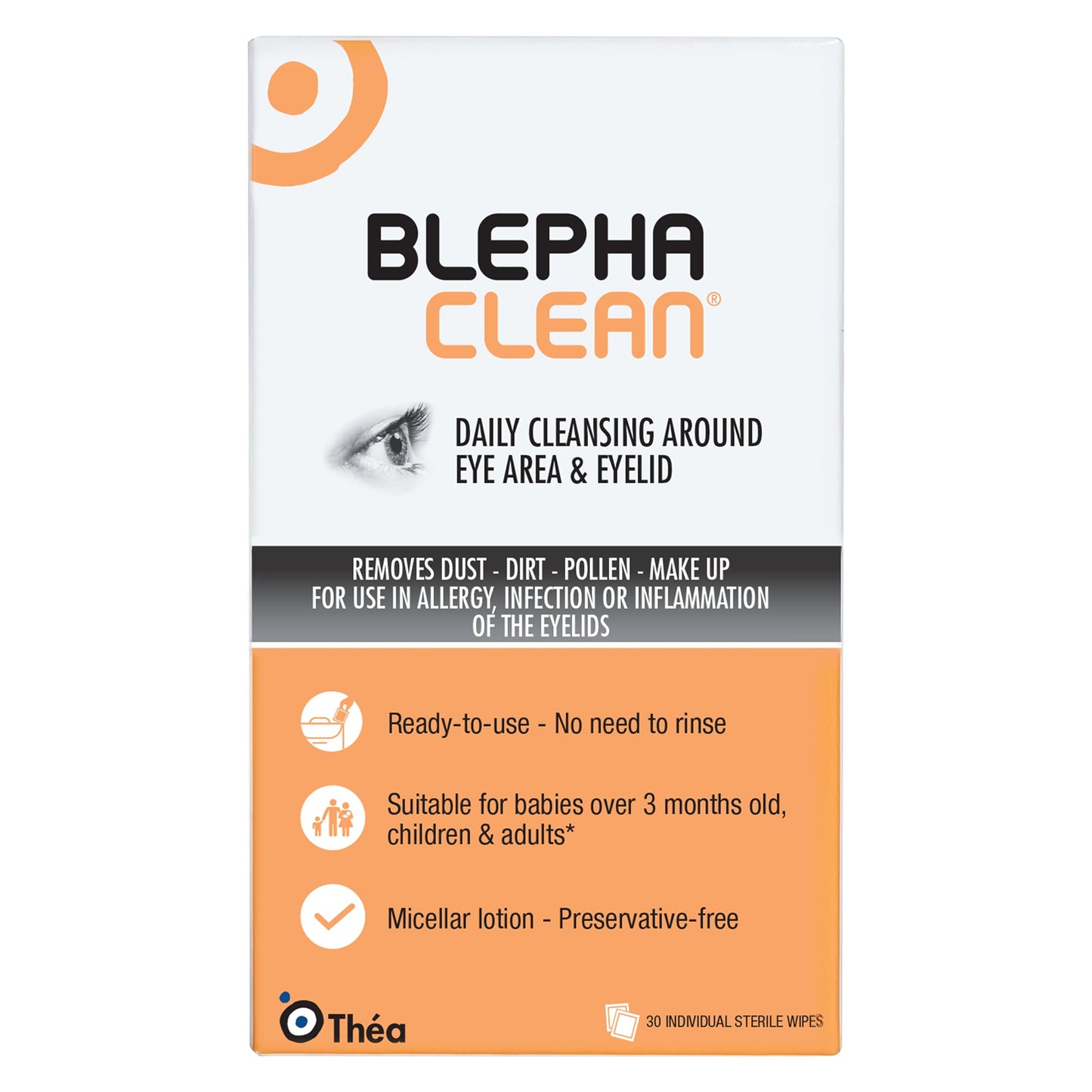 Thea Pharma BlephaClean Lid Wipes - Gentle, Sterile Ready-to-Use for Daily Lid Care, Ideal for those diagnosed with Dry Eye, including MGD & Blepharitis and Infants, Individually Wrapped - 30 Wipes 🍁 All In One Marketplace Canada