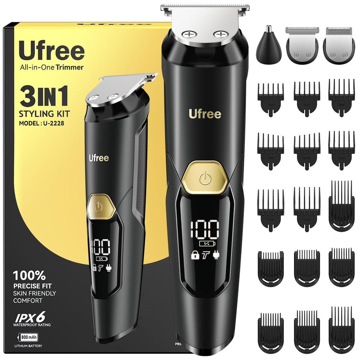 Ufree 3-in-1 Beard Trimmer for Men, Waterproof Electric Razor Shaver for Facial Hair, Rechargeable Hair Trimmer Clippers Grooming Kit, Gifts for Husband Father 🍁 All In One Marketplace Canada