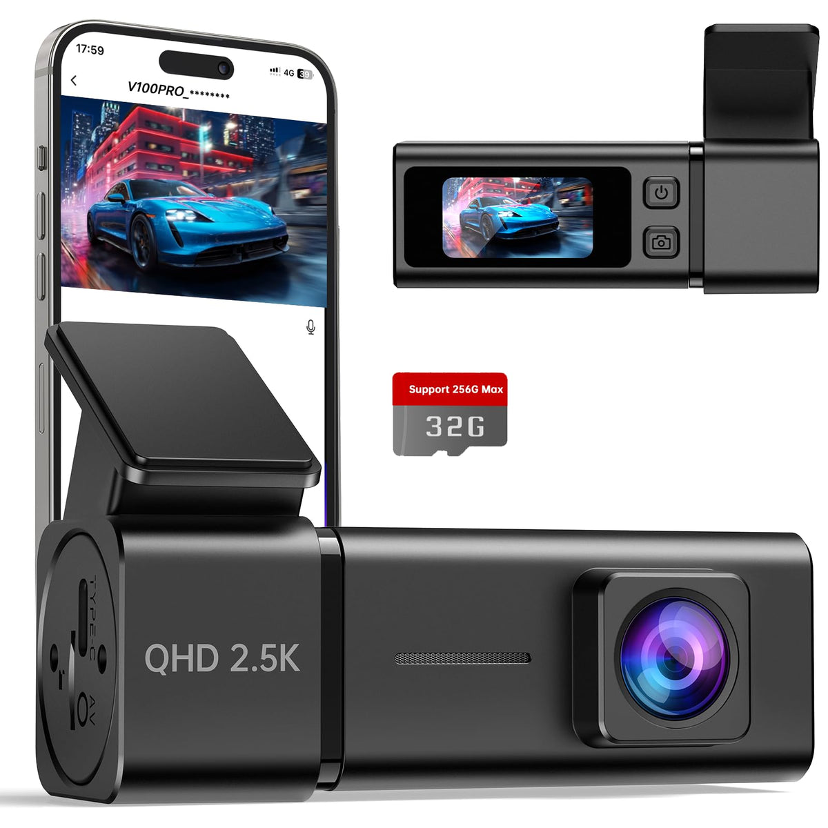 Dash Cam Front 1440P Dashcam with 32G SD Card, Dash Camera for Cars, Mini Dashcams with App,WiFi, Night Vision, G-Sensor, Loop Recording, 24H Parking Mode, Support 256GB Max 🍁 All In One Marketplace Canada