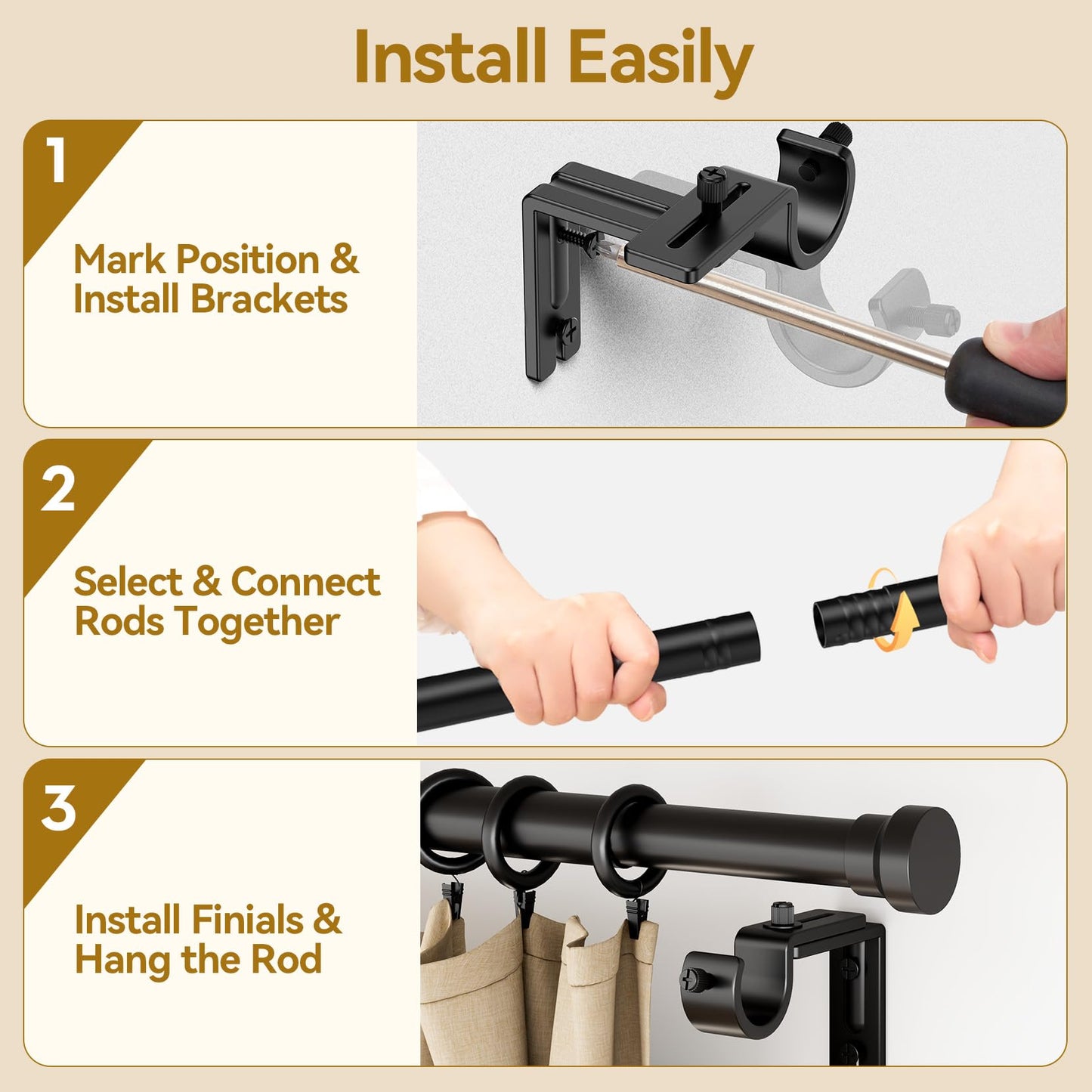 YaFex Curtain Rod 32-84 Inch, Heavy Duty 1 Inch Adjustable Curtain Pole, Black Long Curtains Rods for Window, Modern Design, Easy Installation 🍁 All In One Marketplace Canada