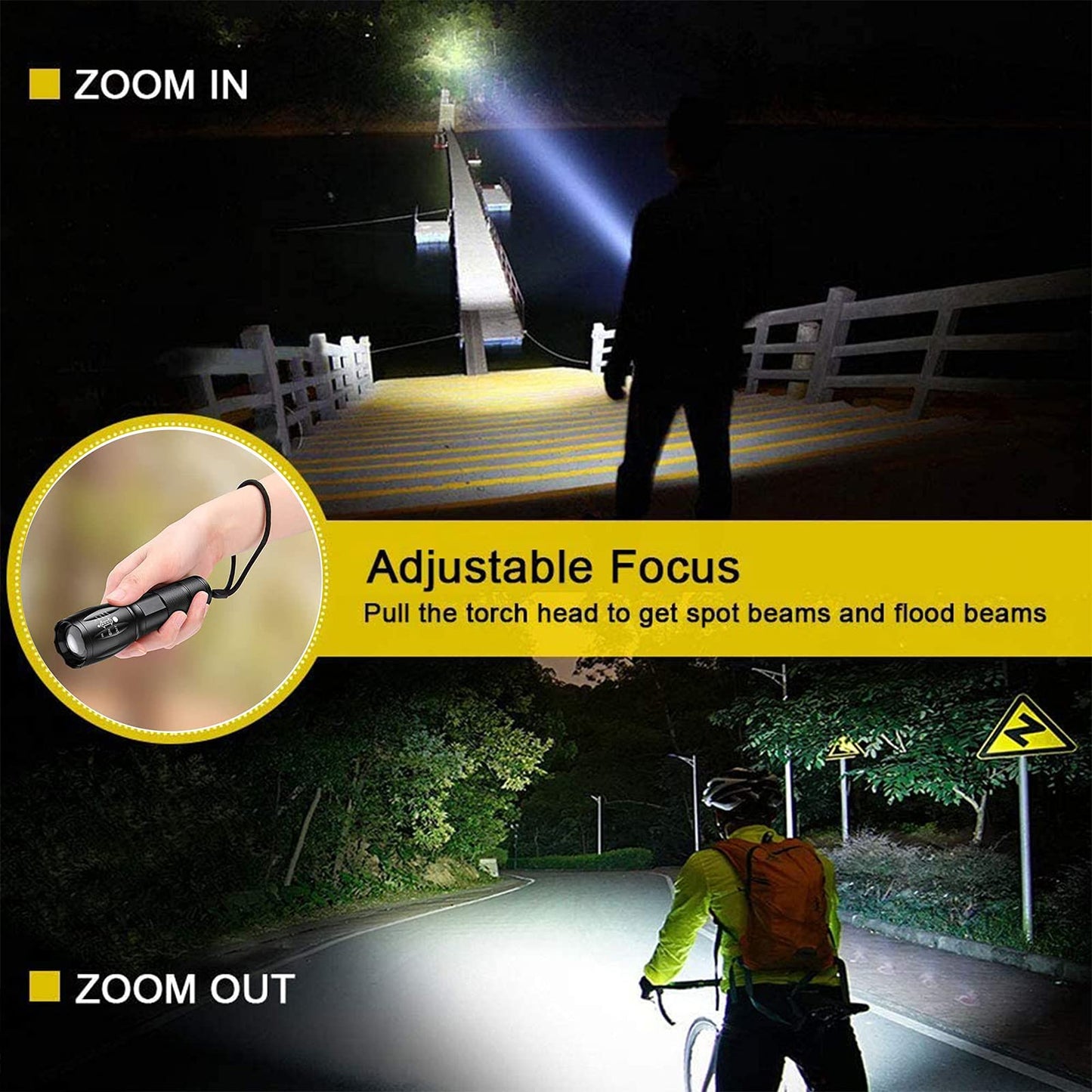 LED Flashlight, Ultra Bright XML T6 Handheld Flashlights - High Lumen, Zoomable, 5 Modes, Water-Resistant - Perfect for Camping Biking Home Emergency or Gift-Giving（2 Pack） 🍁 All In One Marketplace Canada