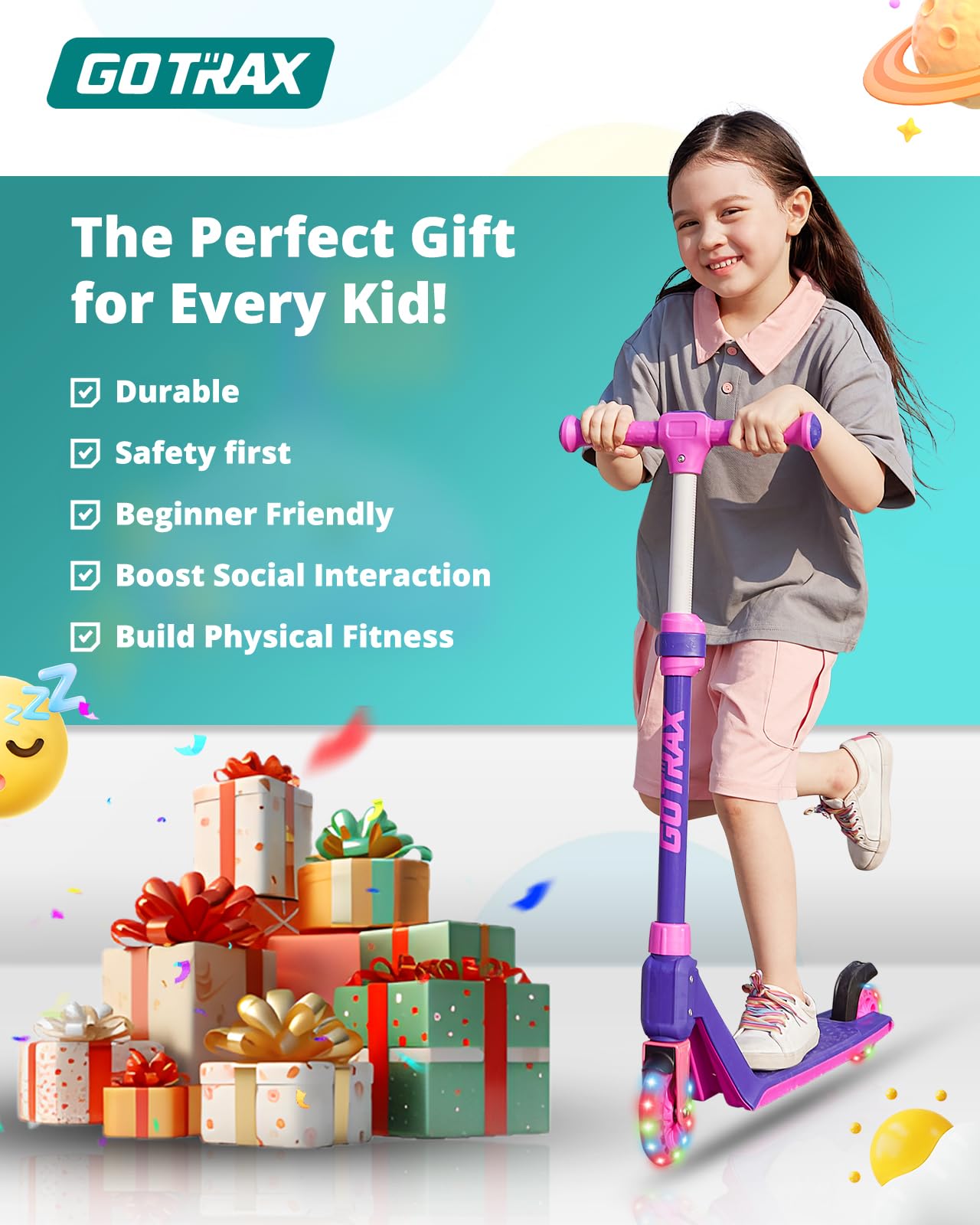 Gotrax K03 Kick Scooter for Kids, 5" LED Lighted Wheels and Adjustable Handlebars, Lightweight Design and Anti-Slip Deck, Max Load 110 Lbs, Kids Scooter for Boys & Girls Ages 3+ 🍁 All In One Marketplace Canada