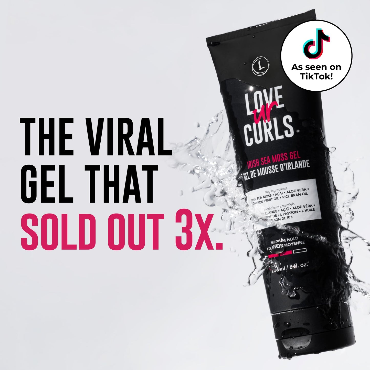 Love Ur Curls Irish Sea Moss Hair Gel, Medium Hold Hair Styling Curling Gel for Defined Curly Hair, Waves & Coils, Vegan, Cruelty Free, 236mL 🍁 All In One Marketplace Canada