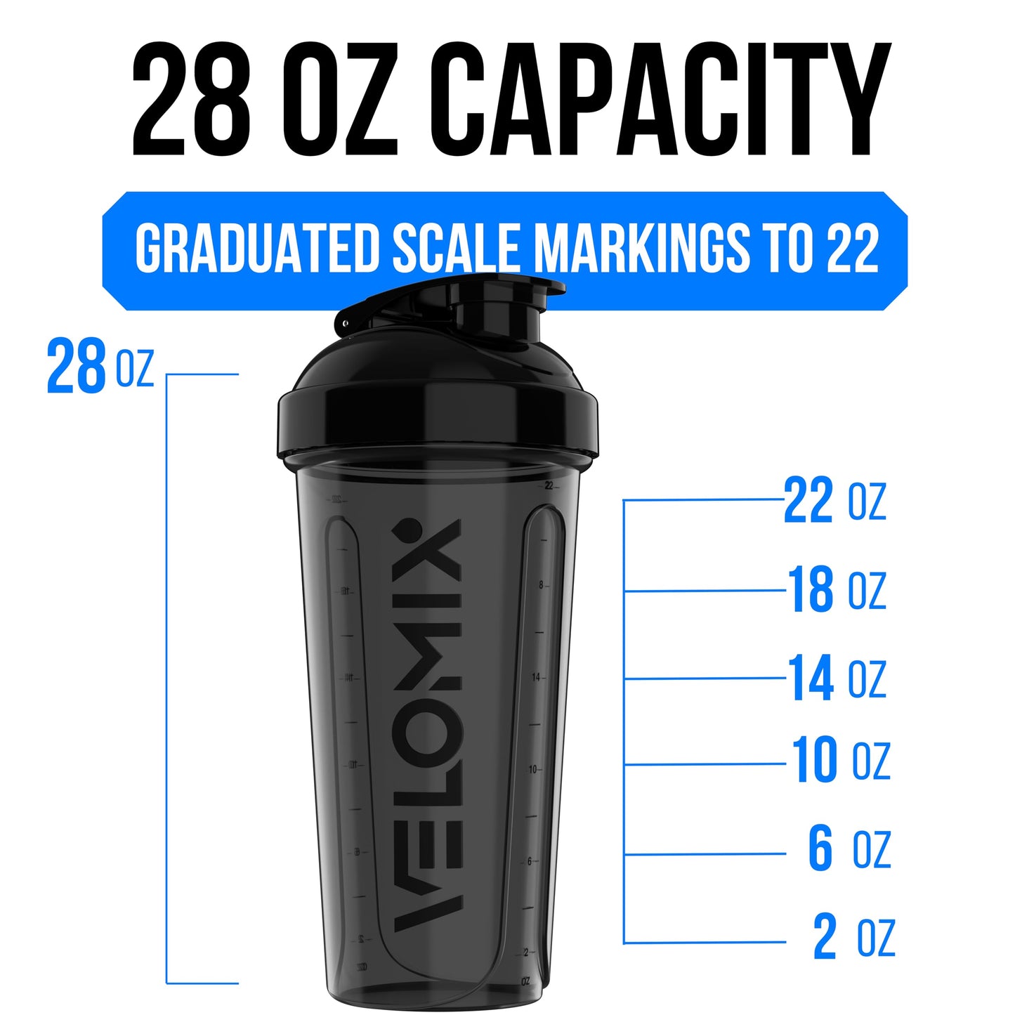VELOMIX -2 Pack- 28 oz Protein Shaker Bottles for Protein Mixes - 2x Wire Whisk | Leak Proof Shaker Cups for Protein Shakes | Protein Shaker Bottle Pack | Shakers (Transparent & Black - 28oz) 🍁 All In One Marketplace Canada