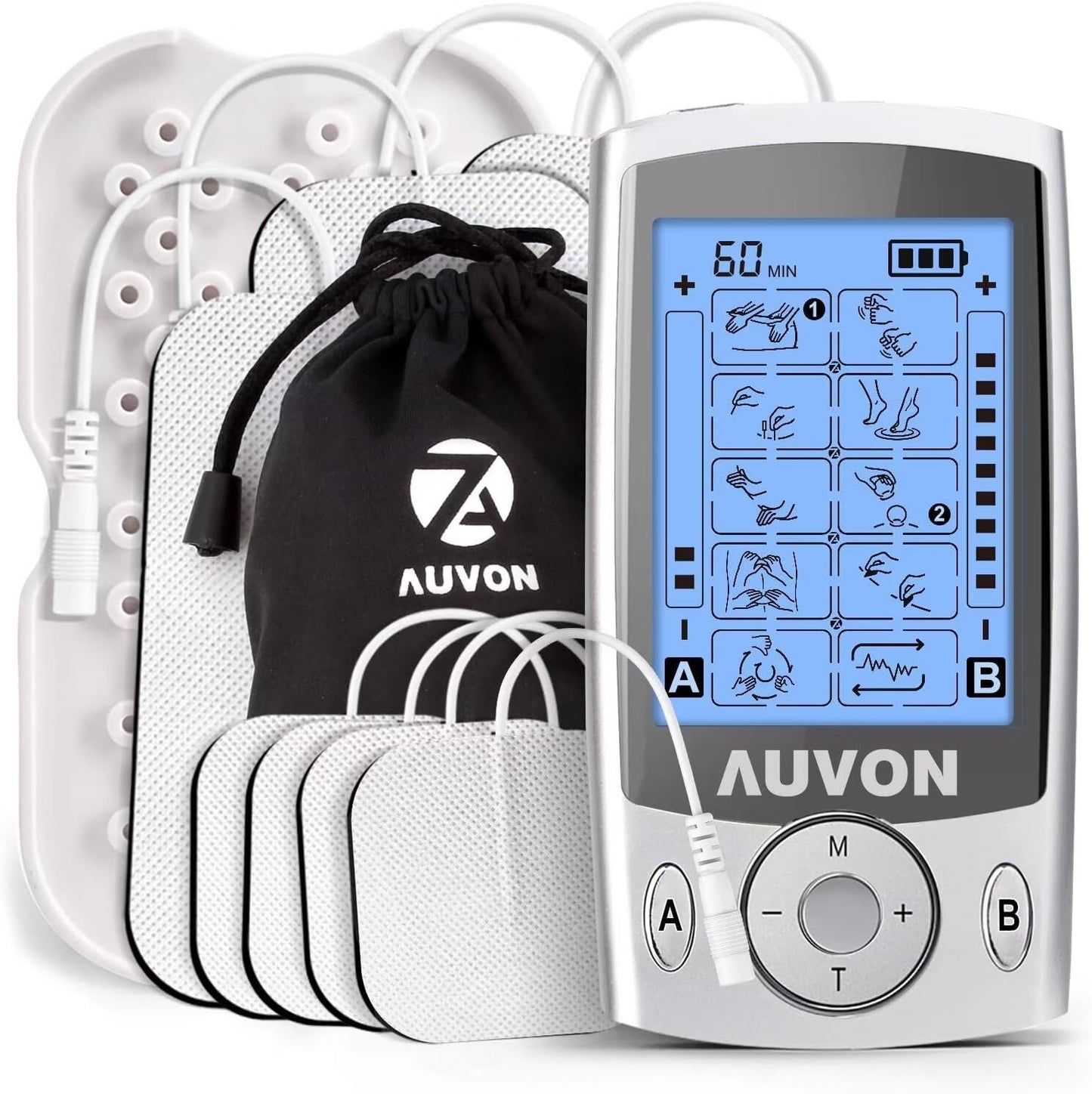 AUVON Dual Channel TENS Unit Muscle Stimulator Machine with 20 Modes, 2" and 2"x4" TENS Unit Electrode Pads 🍁 All In One Marketplace Canada