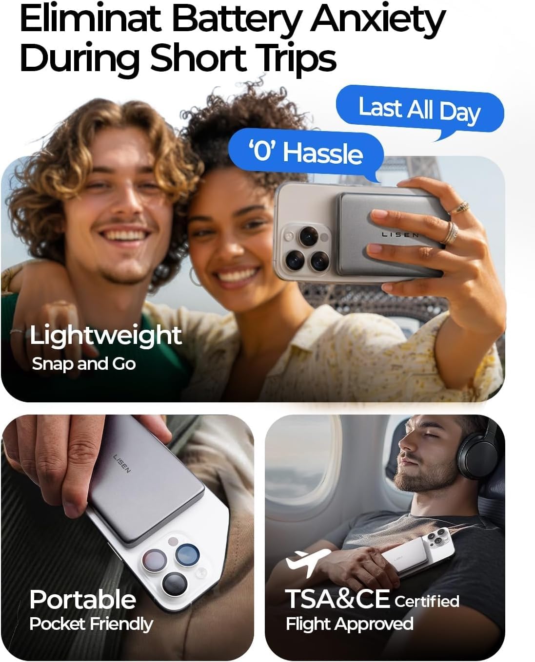 LISEN Magsafe Power Bank, [Qi2 Certified] Portable Charger for iPhone, [Ultra Slim] Magnetic Power Bank for Emergency Backup, Wireless Portable Charger for iPhone 17/16/15(Elephant Gray,5000mAh) 🍁 All In One Marketplace Canada