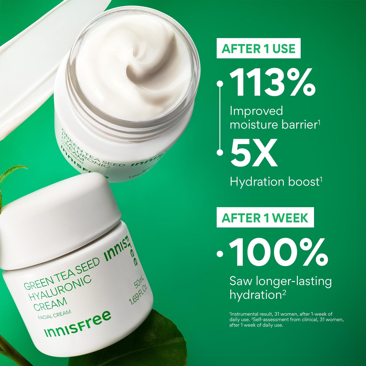 innisfree Jumbo Green Tea Seed Hyaluronic Acid Cream With Barrier Boosting Complex and Ceramide, Korean Hydrating Face Moisturizer for Dry Skin 🍁 All In One Marketplace Canada