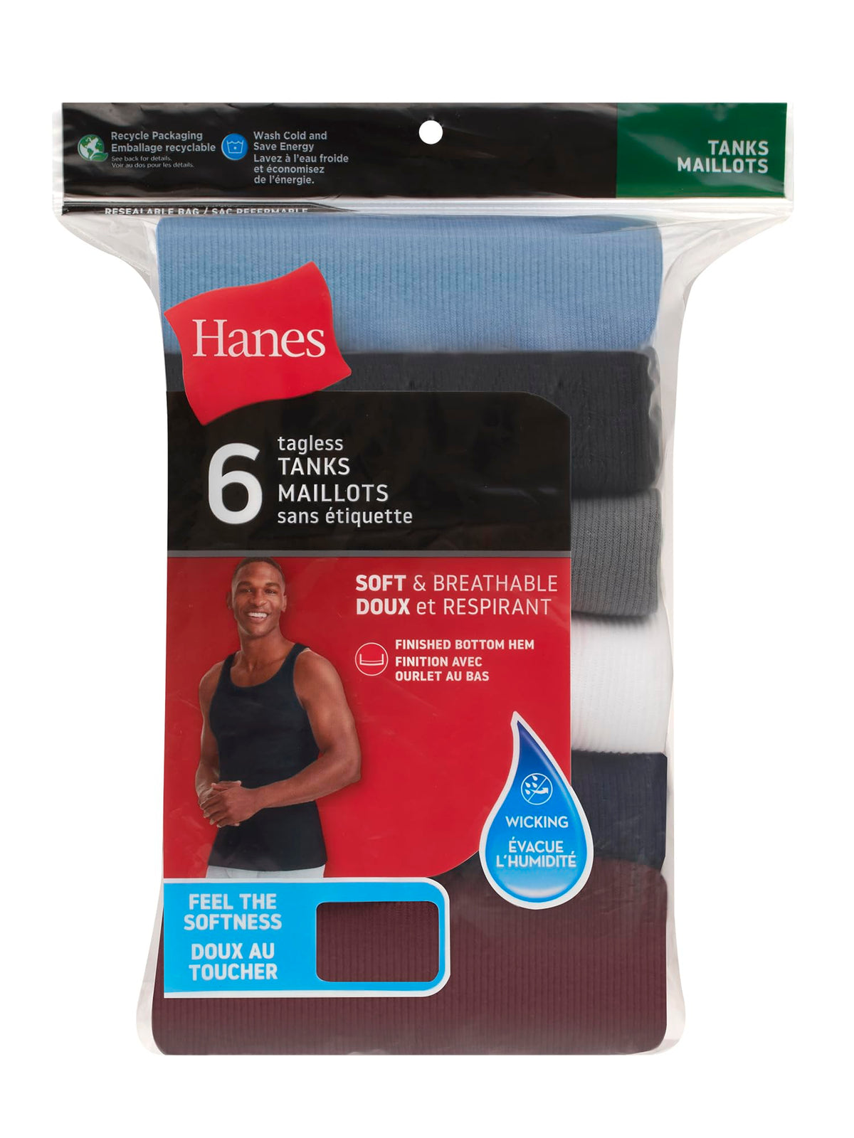Hanes Men’s Ribbed Tank, Cotton Undershirt Tank, 6-Pack, Assorted, Size Medium 🍁 All In One Marketplace Canada